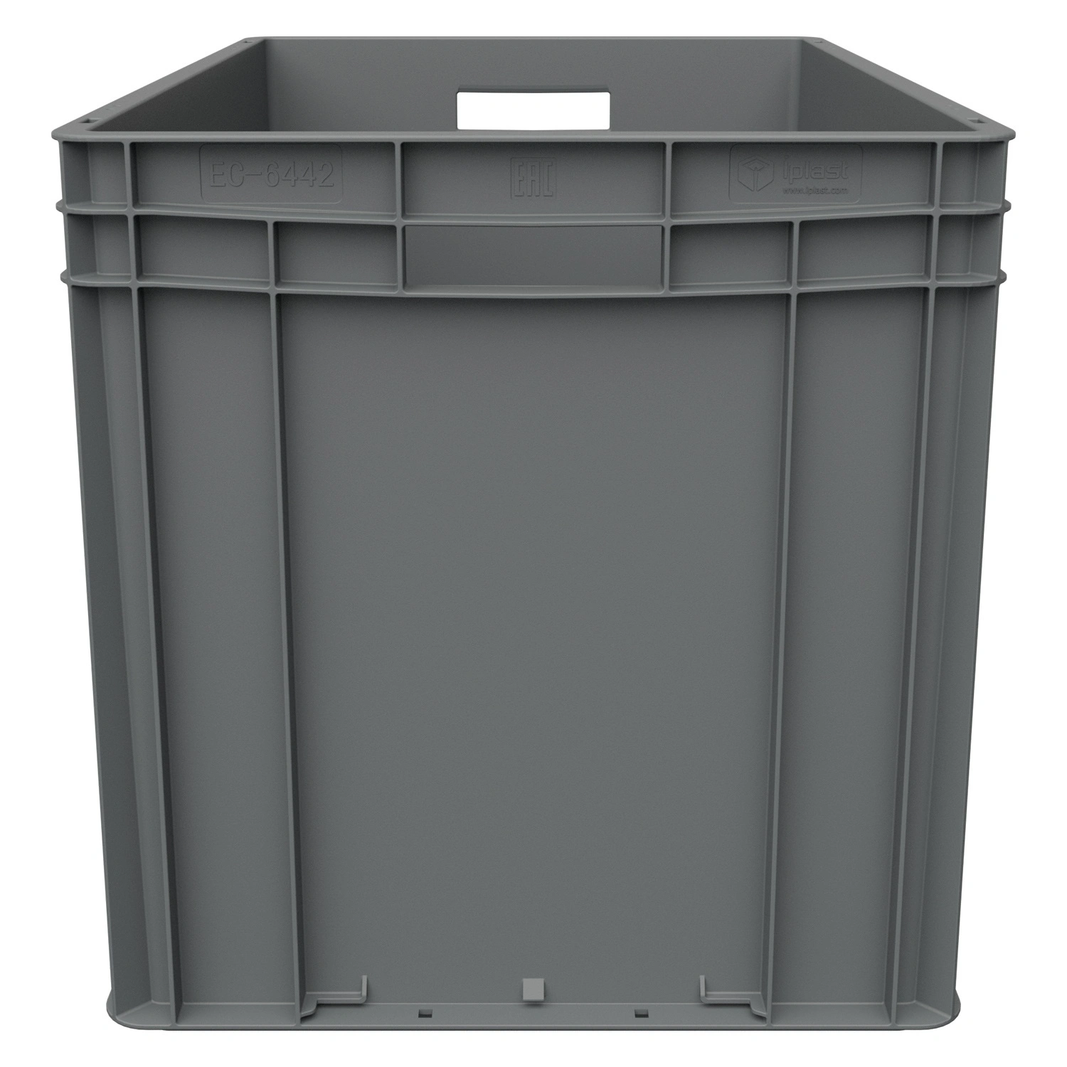 Евроконтейнер ЕС-6442.3 600х400х420 мм iPlast серый с усиленным дном и открытыми ручками