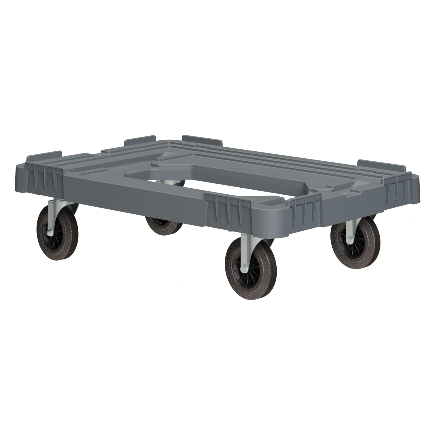 Складская тележка 620x420x185 мм iPlast серая 4-колёсная, без тормоза с отверстием