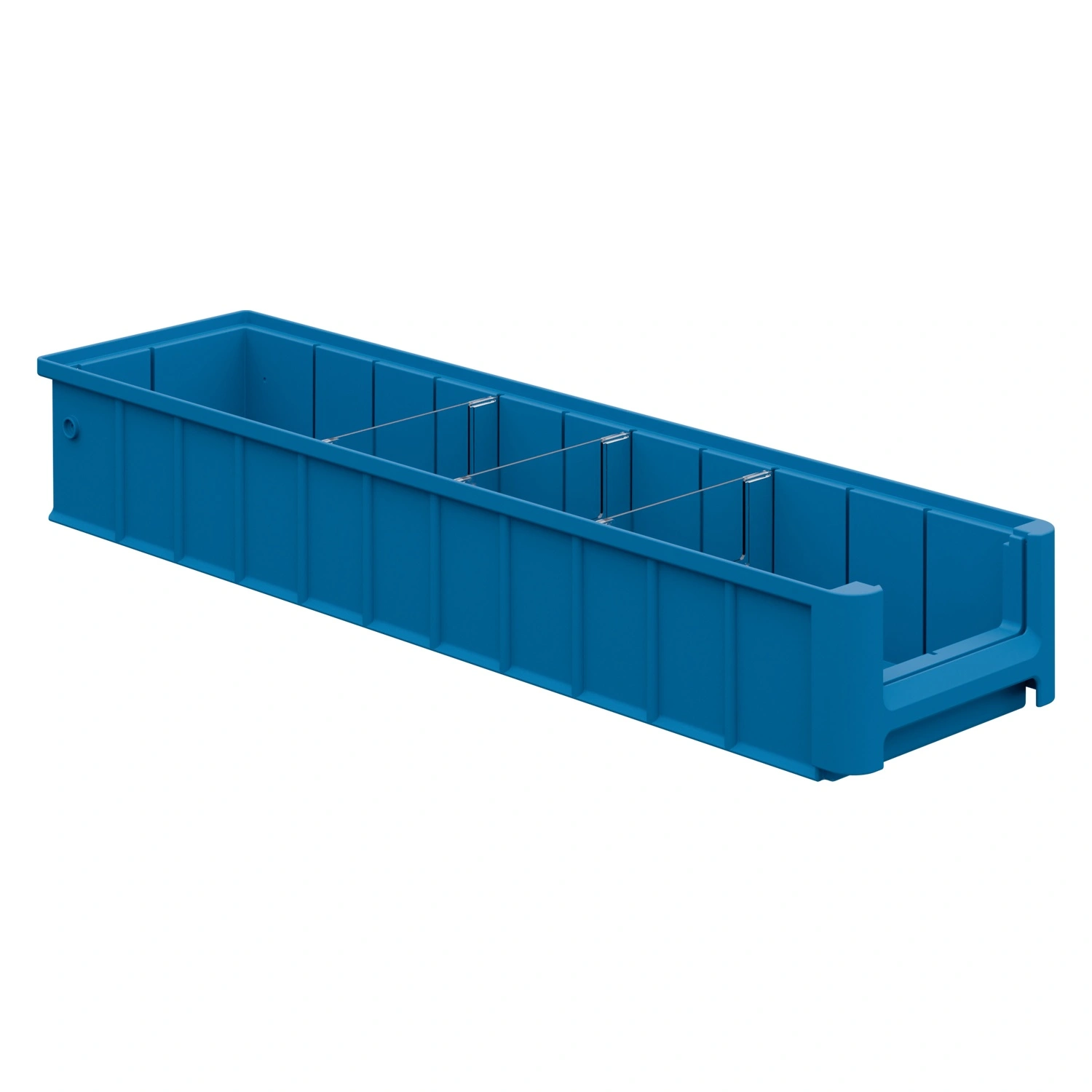 Полочный контейнер SK-61509 600х155х90 мм iPlast голубой с 3 поперечными перегородками и наклейкой 50х70 мм сбоку