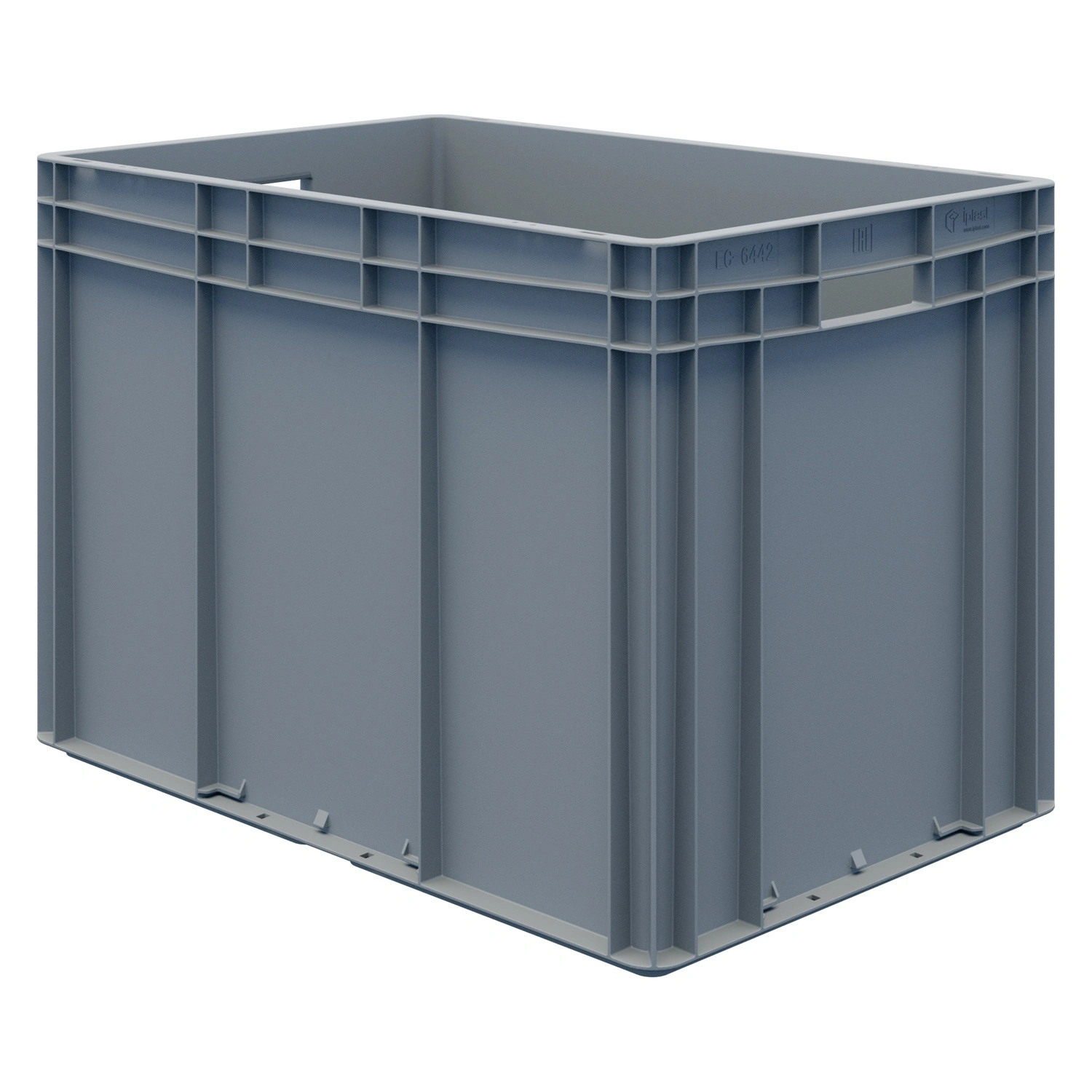 Евроконтейнер ЕС-6442.3 600х400х420 мм iPlast светло-серый с усиленным дном и открытыми ручками