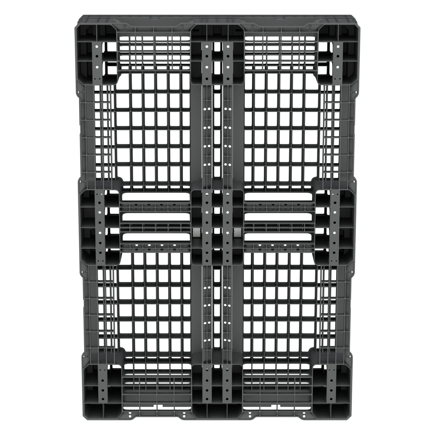 Пластиковый паллет 1210х810х150 мм iPlast серый перфорир. на 6 полозьях с бортиком и 2 трубами усиления