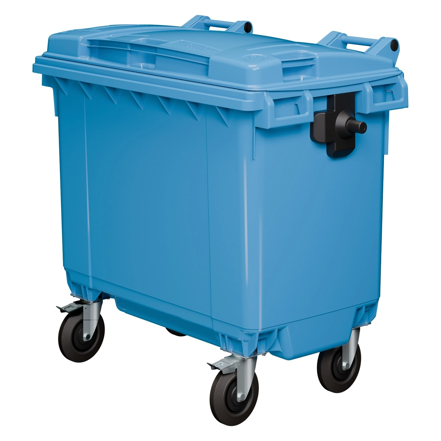 Мусорный контейнер 660 л iPlast тёмно-голубой 4-х колёсный с тёмно-голубой крышкой