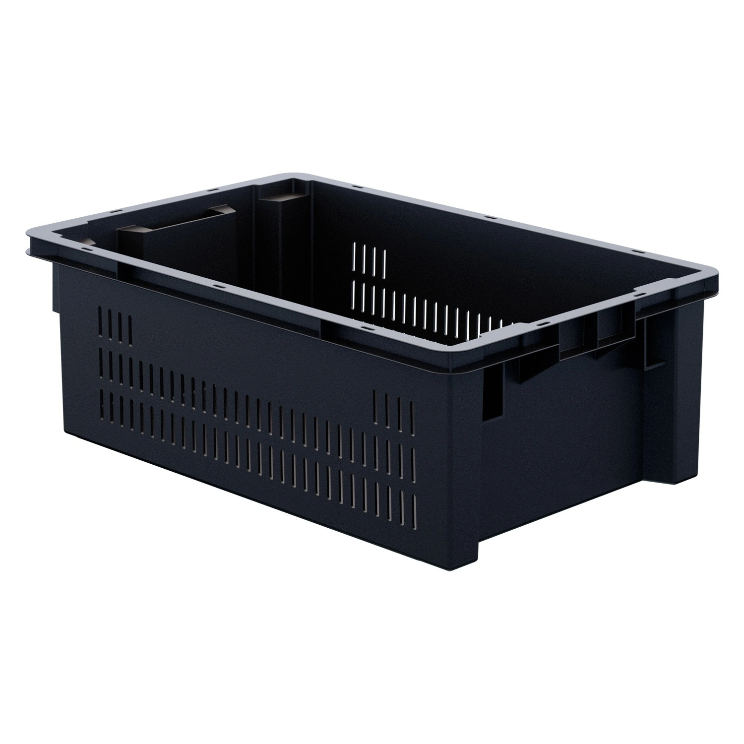 Пищевой ящик универсальный 600х400х200мм iPlast чёрный ЭКО с перфорированными стенками и сплошным дном