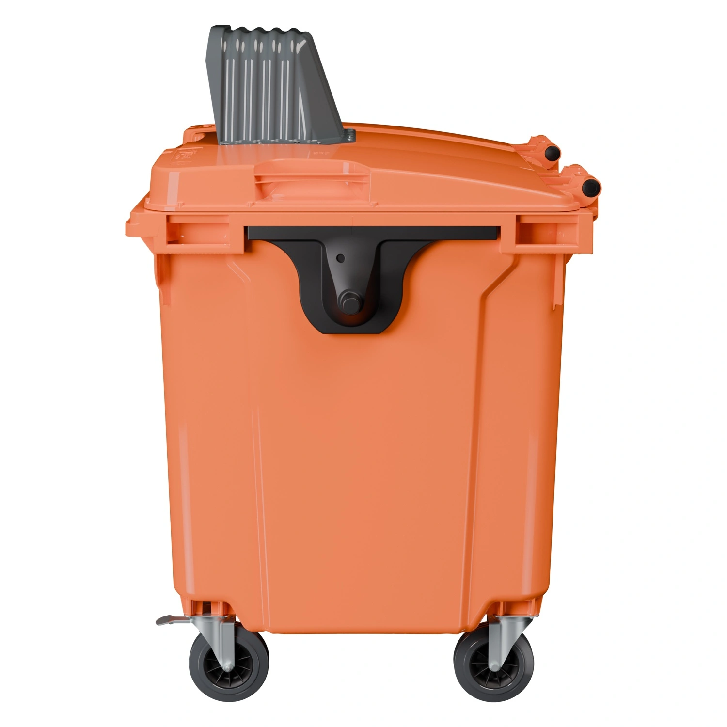 Мусорный контейнер 1100 л iPlast оранж. 4-колёсный перфорир. с оранж. крышкой и капюшоном 260 мм N1 (20.807.1)