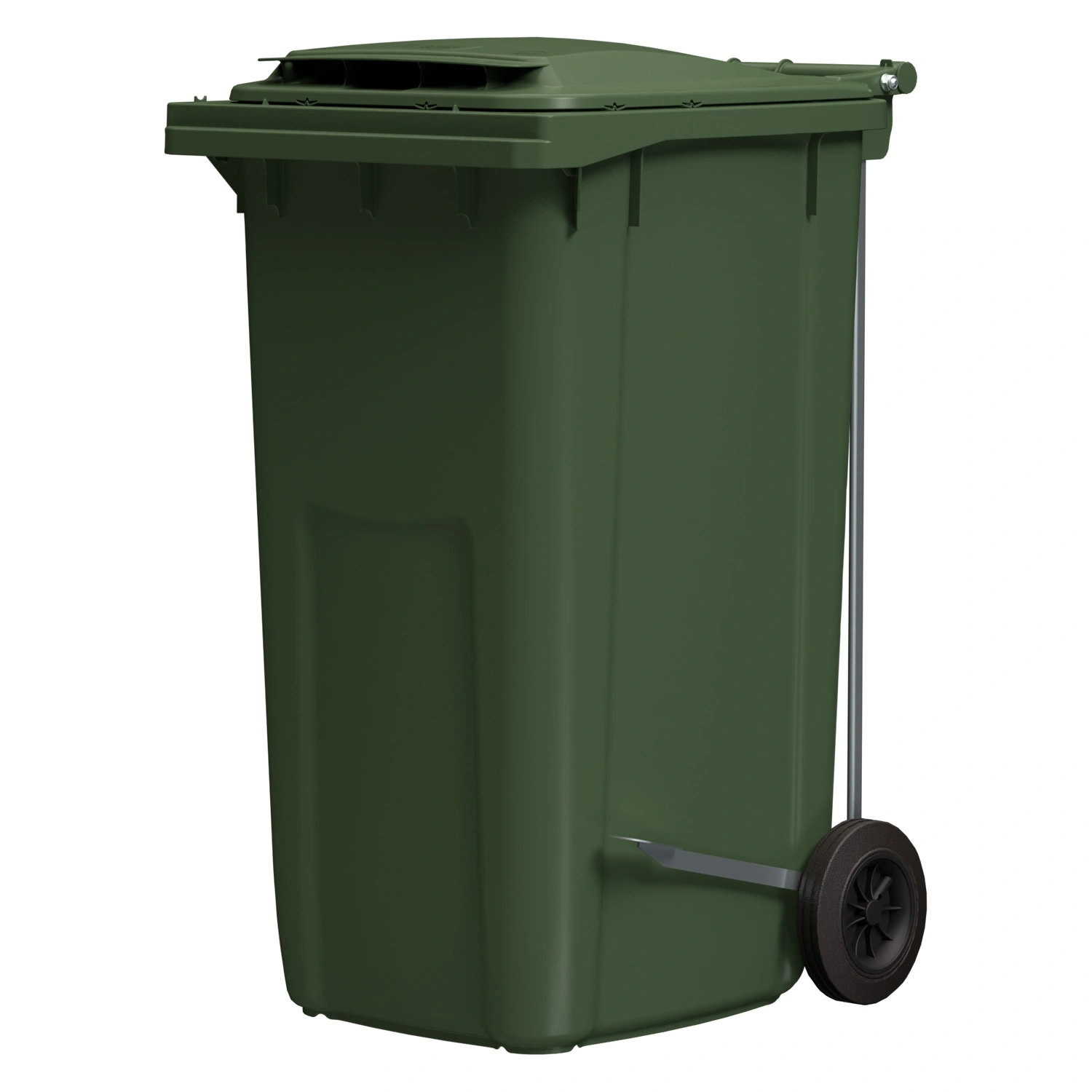 Мусорный контейнер 240 л iPlast зелёный 2-колёсный (д. 200 мм) с зелёной крышкой NEW (20.808)