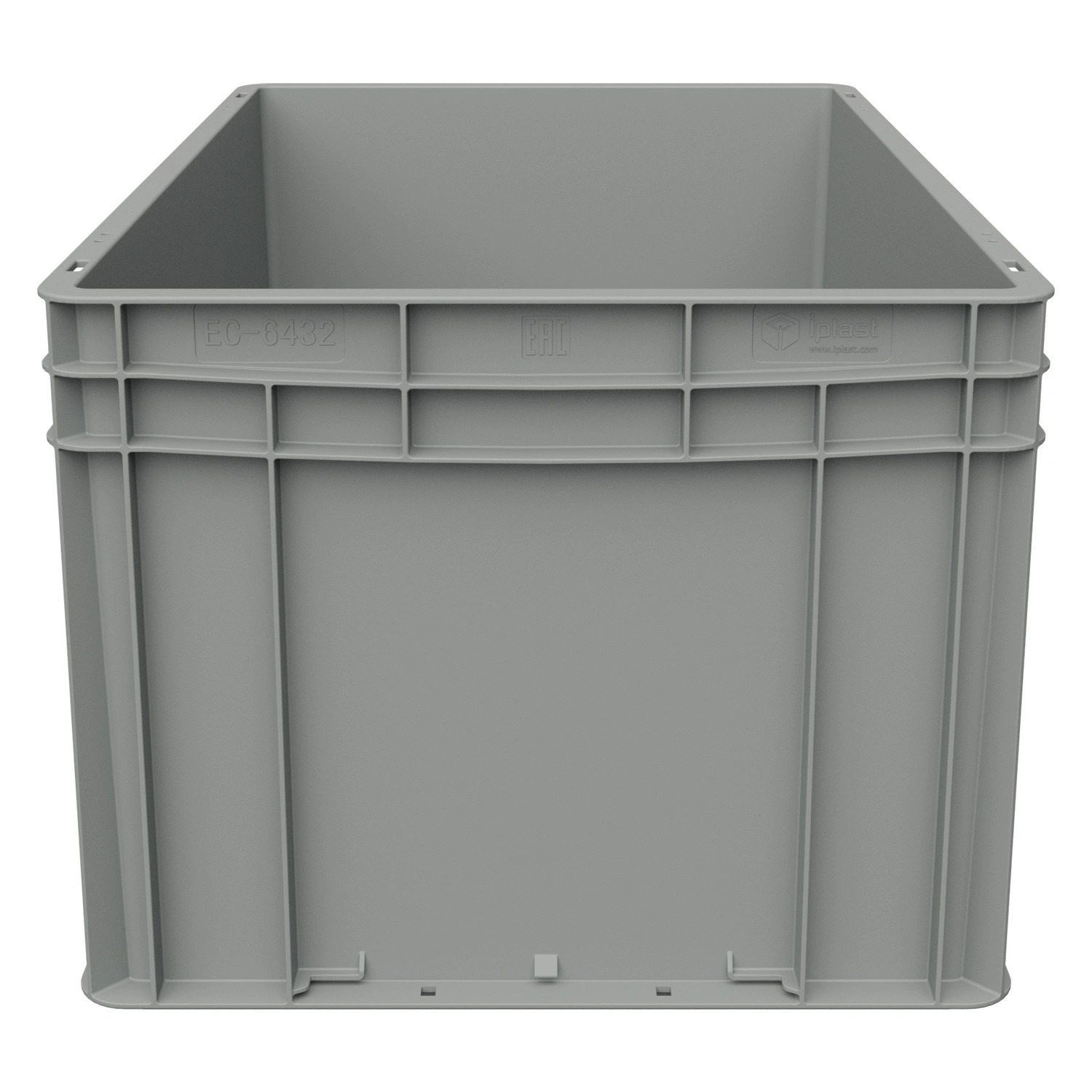 Евроконтейнер ЕС-6432.2 600х400х320 мм iPlast светло-серый со сплошным дном и закрытыми ручками