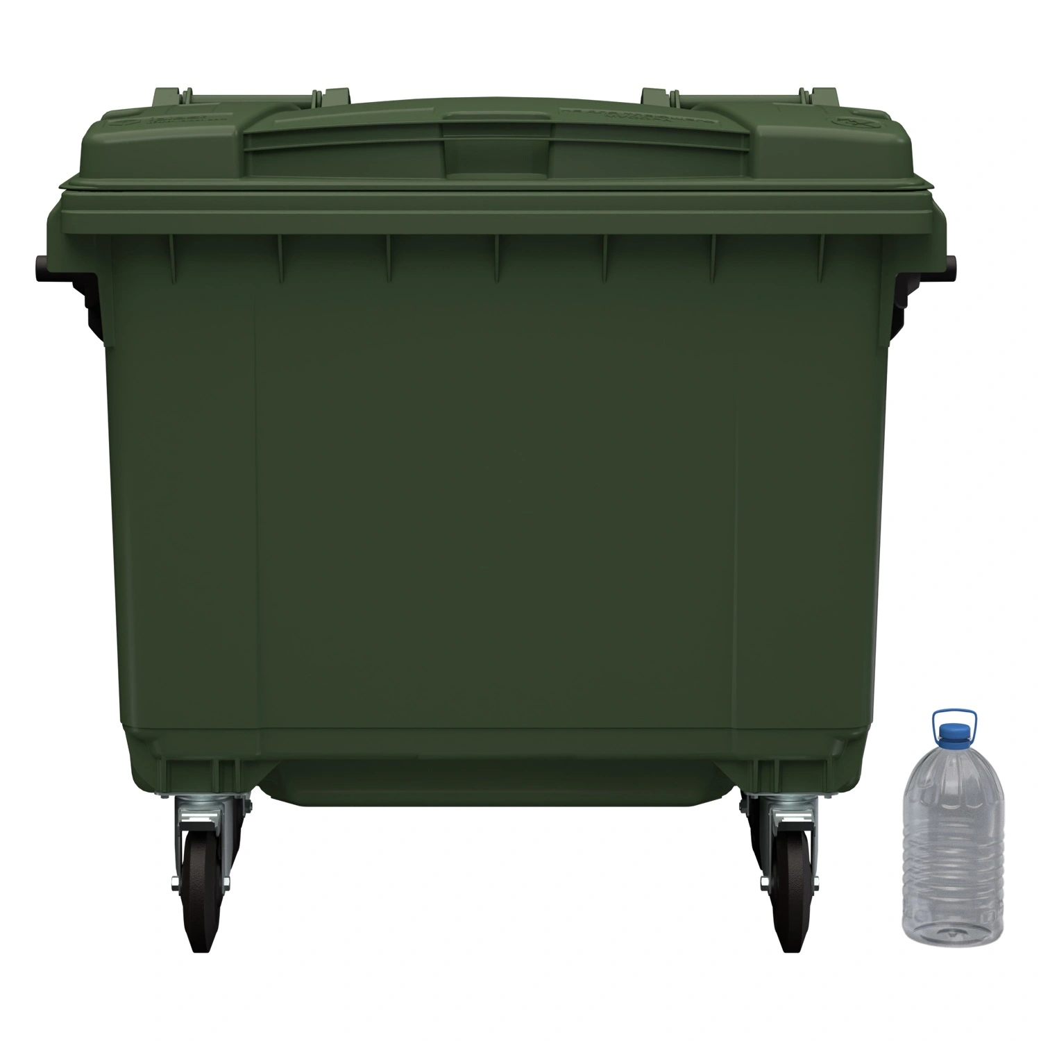 Мусорный контейнер 660 л iPlast зелёный 4-колёсный с зелёной крышкой