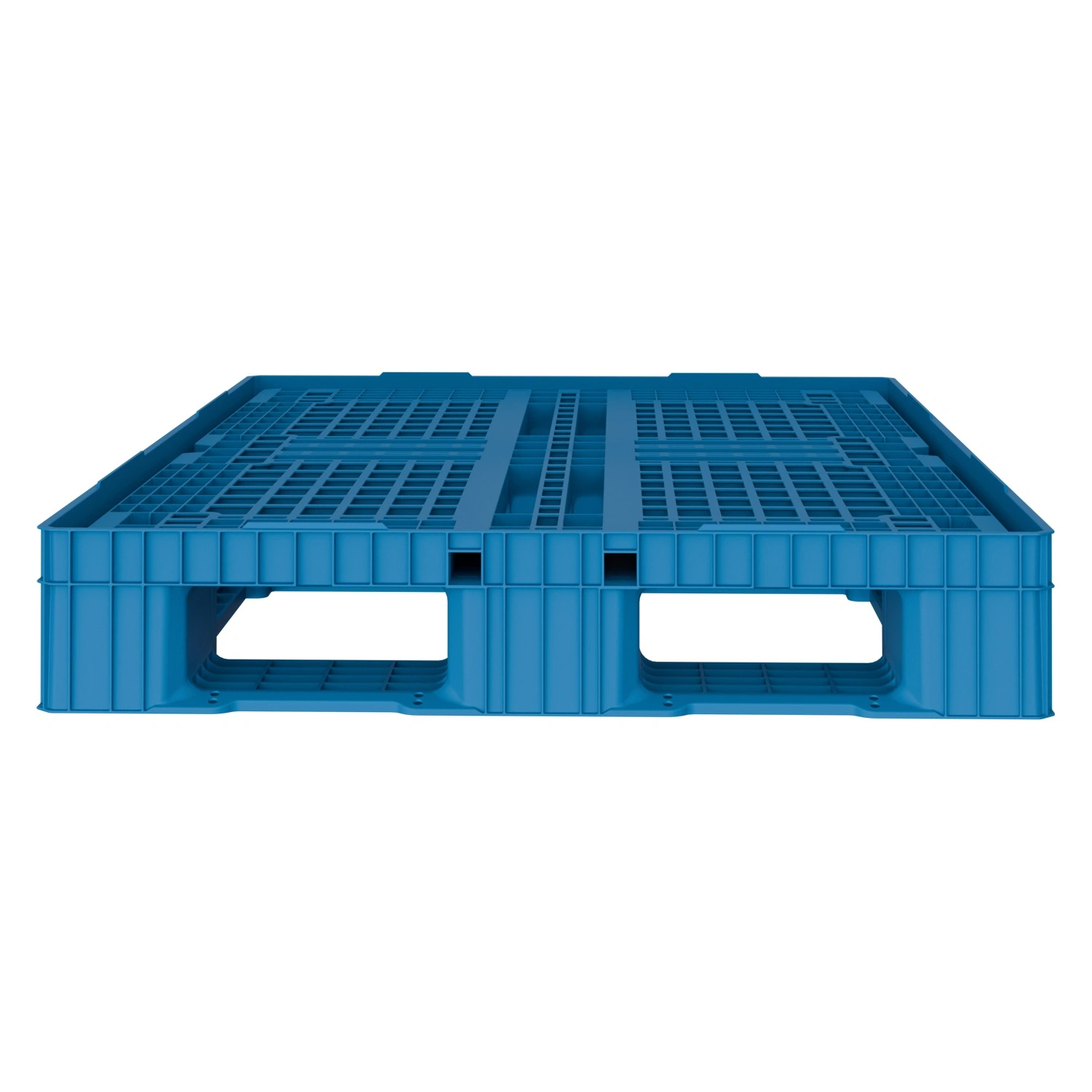 Пластиковый паллет 1210x810x150 мм iPlast голубой перфорированный на 6 полозьях с бортиком