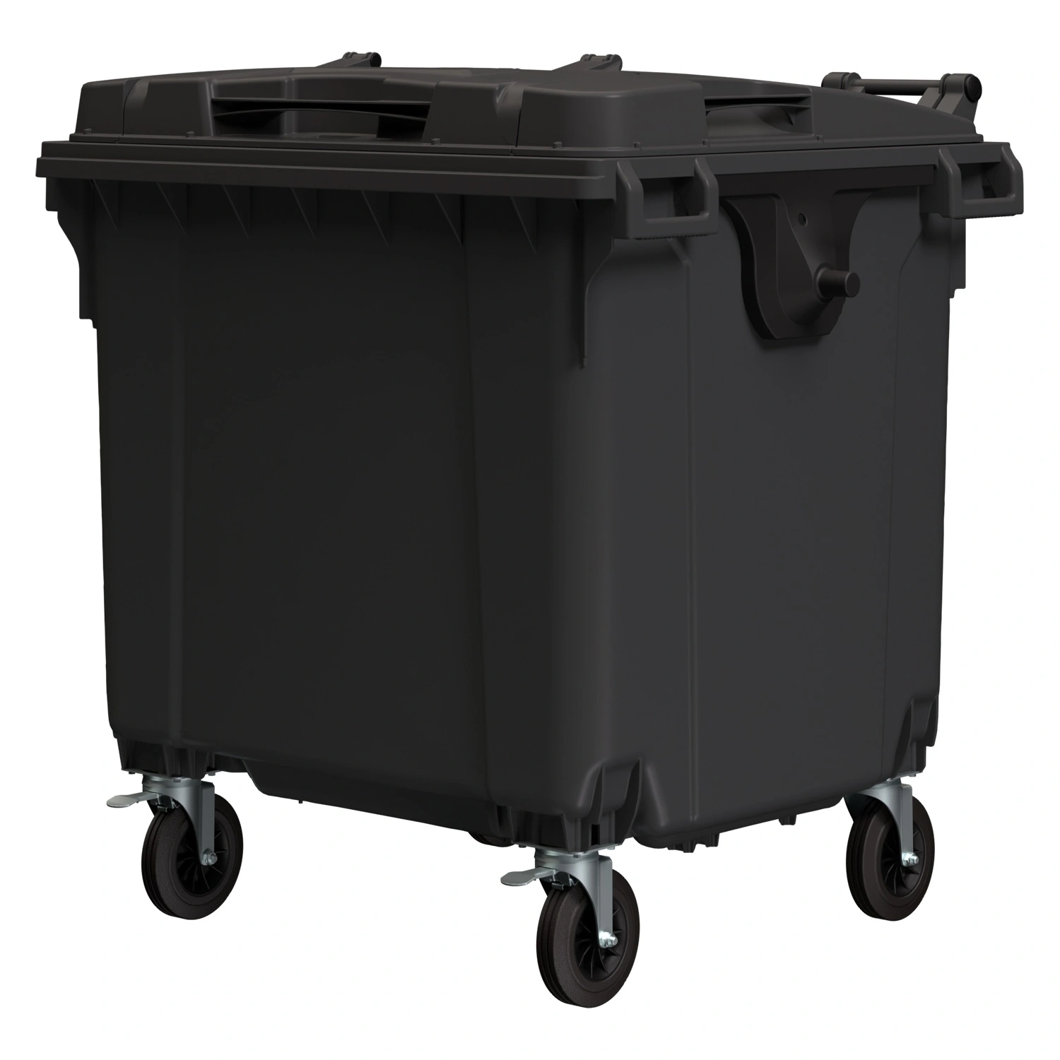 Мусорный контейнер 1100 л iPlast тёмно-серый 4-колёсный с тёмно-серой крышкой TwinLid