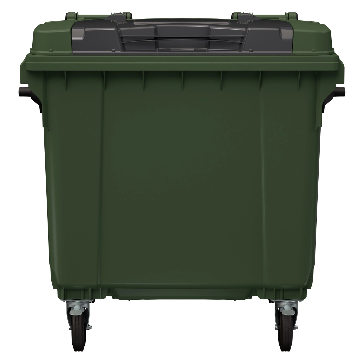 Мусорный контейнер 1100 л iPlast зелёный 4-колёсный с зелёной крышкой и тёмно-серой крышкой TwinLid