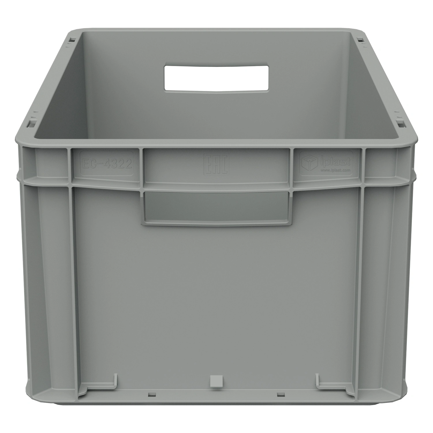 Евроконтейнер ЕС-4322.3 400х300х220 мм iPlast светло-серый с усиленным дном и открытыми ручками
