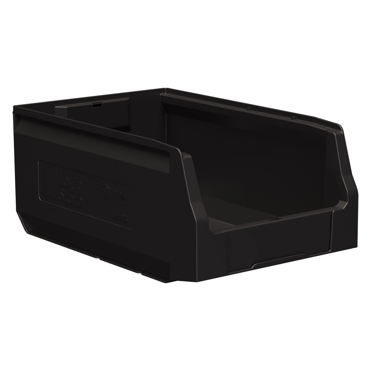 Складской лоток Logic Store 350х225х150 мм iPlast чёрный ЭКО с отверстиями для продольной перегород. и наклейкой Складской лоток Logic Store 350х225х150 мм iPlast чёрный ЭКО с отверстиями для продольной перегород. и наклейкой