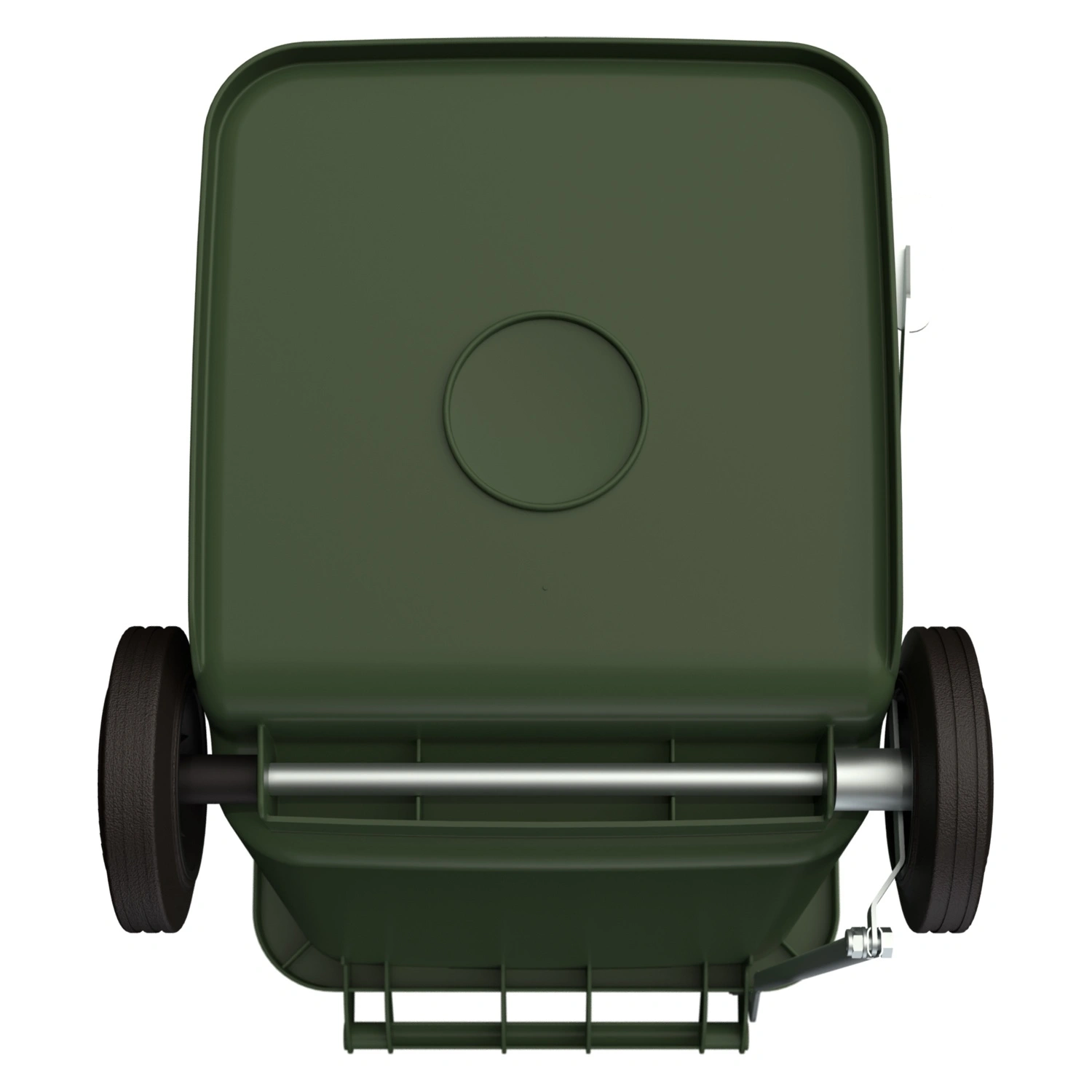 Мусорный контейнер 240 л iPlast зелёный 2-колёсный с зелёной полипропиленовой крышкой и педалью открывания