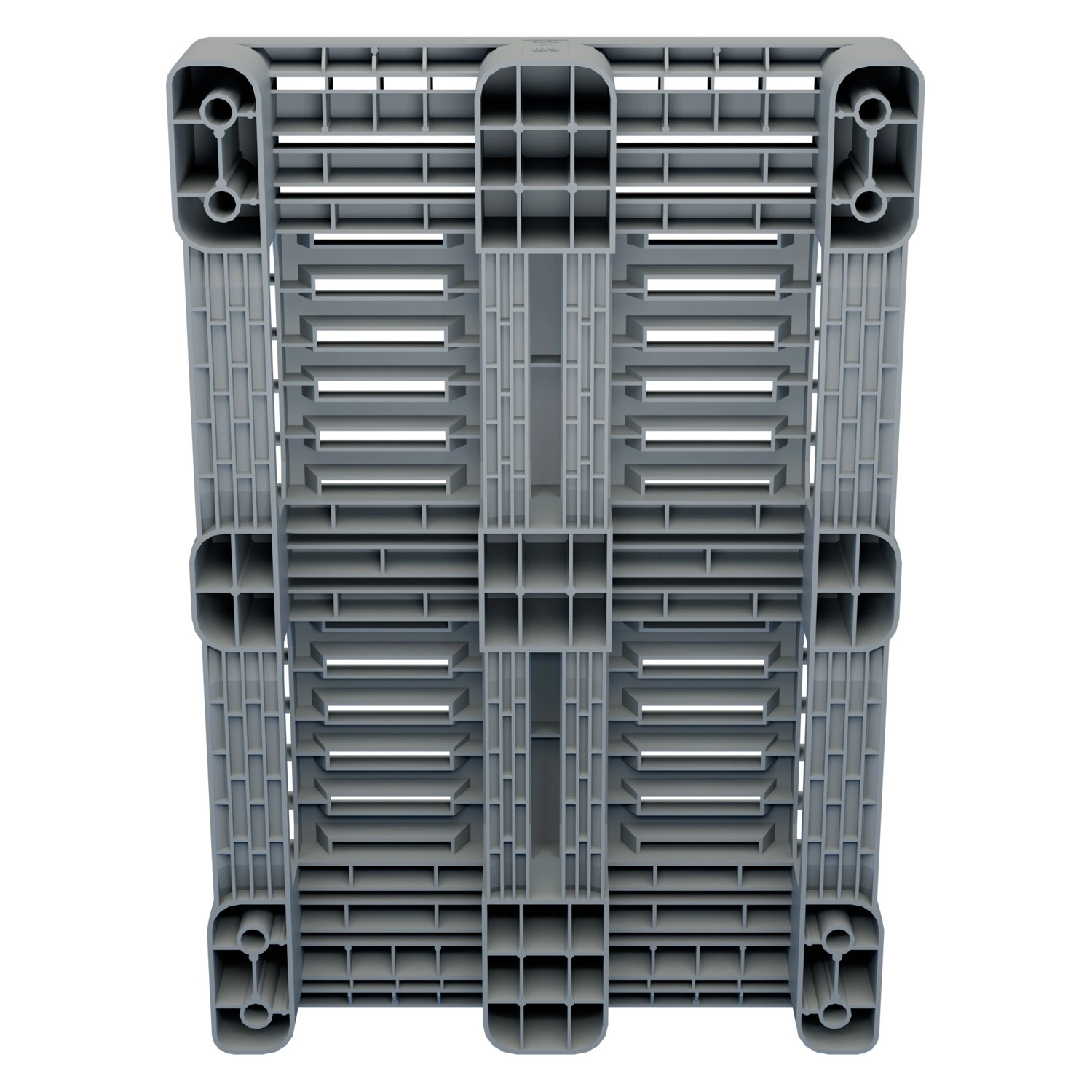 Пластиковый паллет 1200х800х155 мм iPlast светло-серый перфорированный на 3 полозьях с бортиком с логотипом