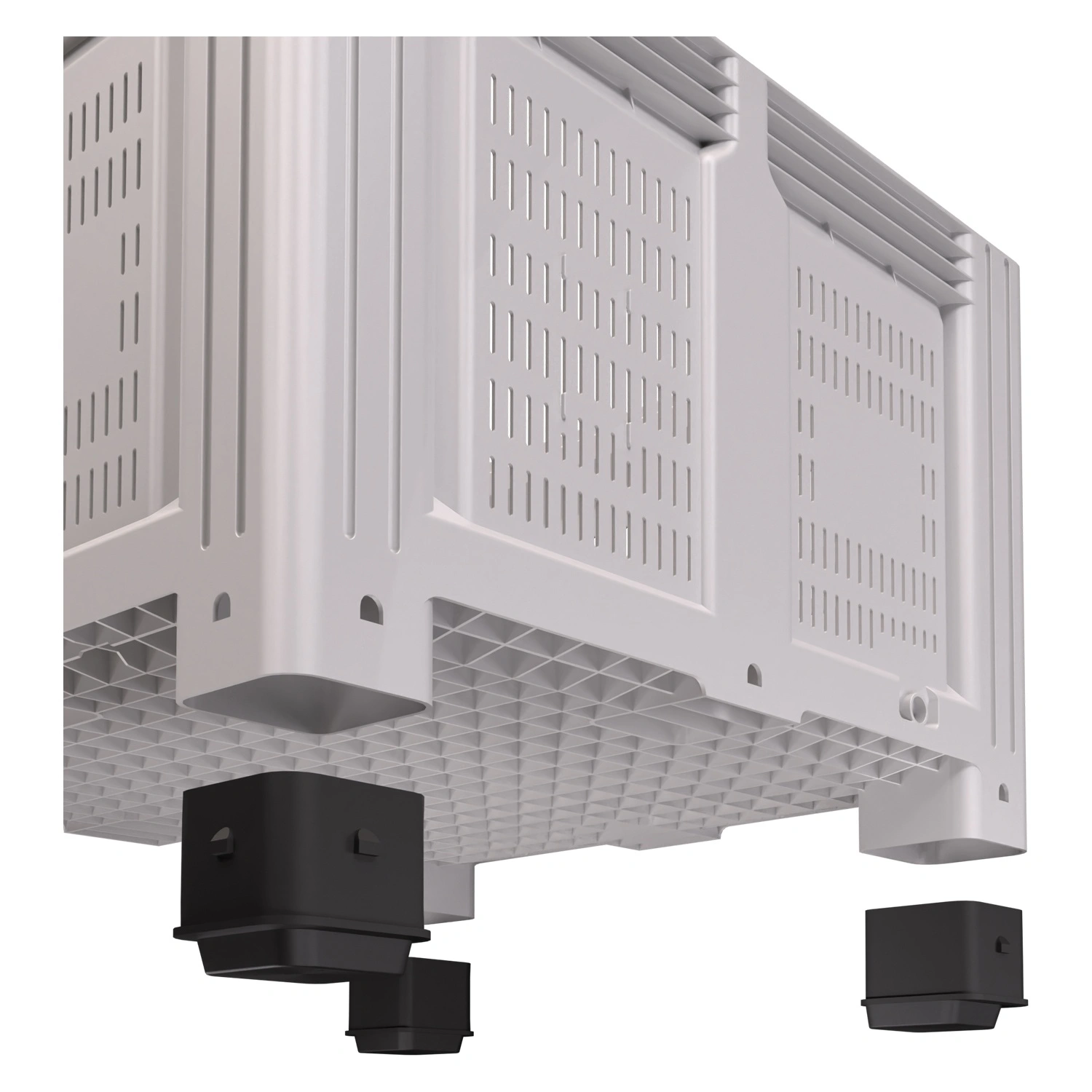 Большой контейнер 1130x1130x760 мм iPlast iBOX светло-серый c перфорированными стенками и дном, на ножках