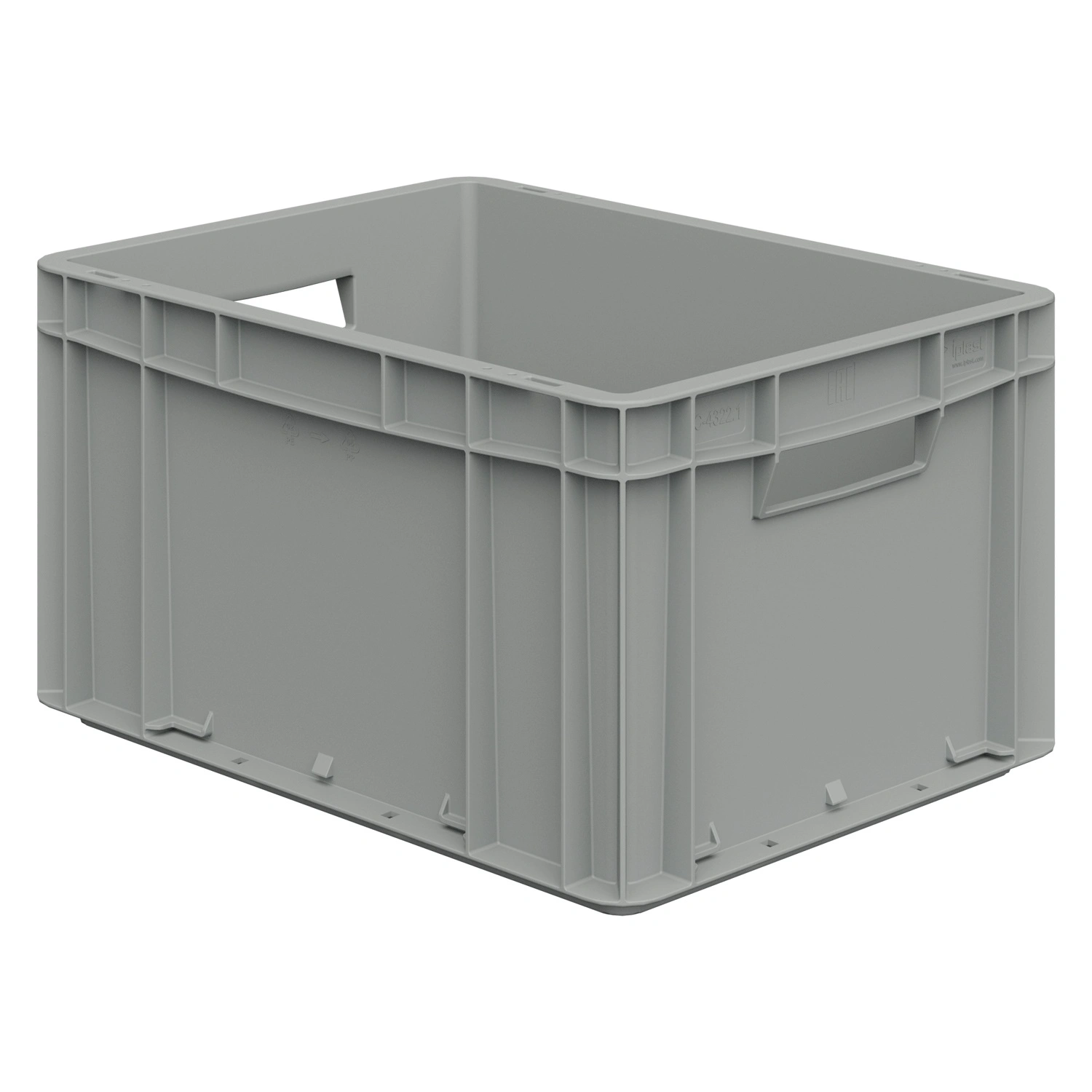 Евроконтейнер ЕС-4322.1 400х300х220 мм iPlast светло-серый со сплошным дном, открытыми ручками
