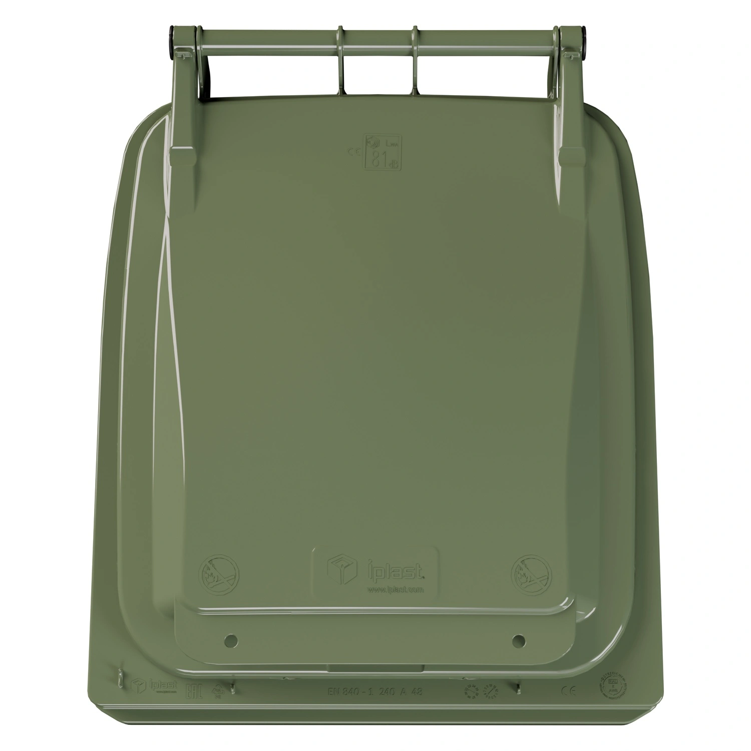Мусорный контейнер 240 л iPlast зелёный 2-колёсный (д. 200 мм) с зелёной крышкой NEW (20.808)