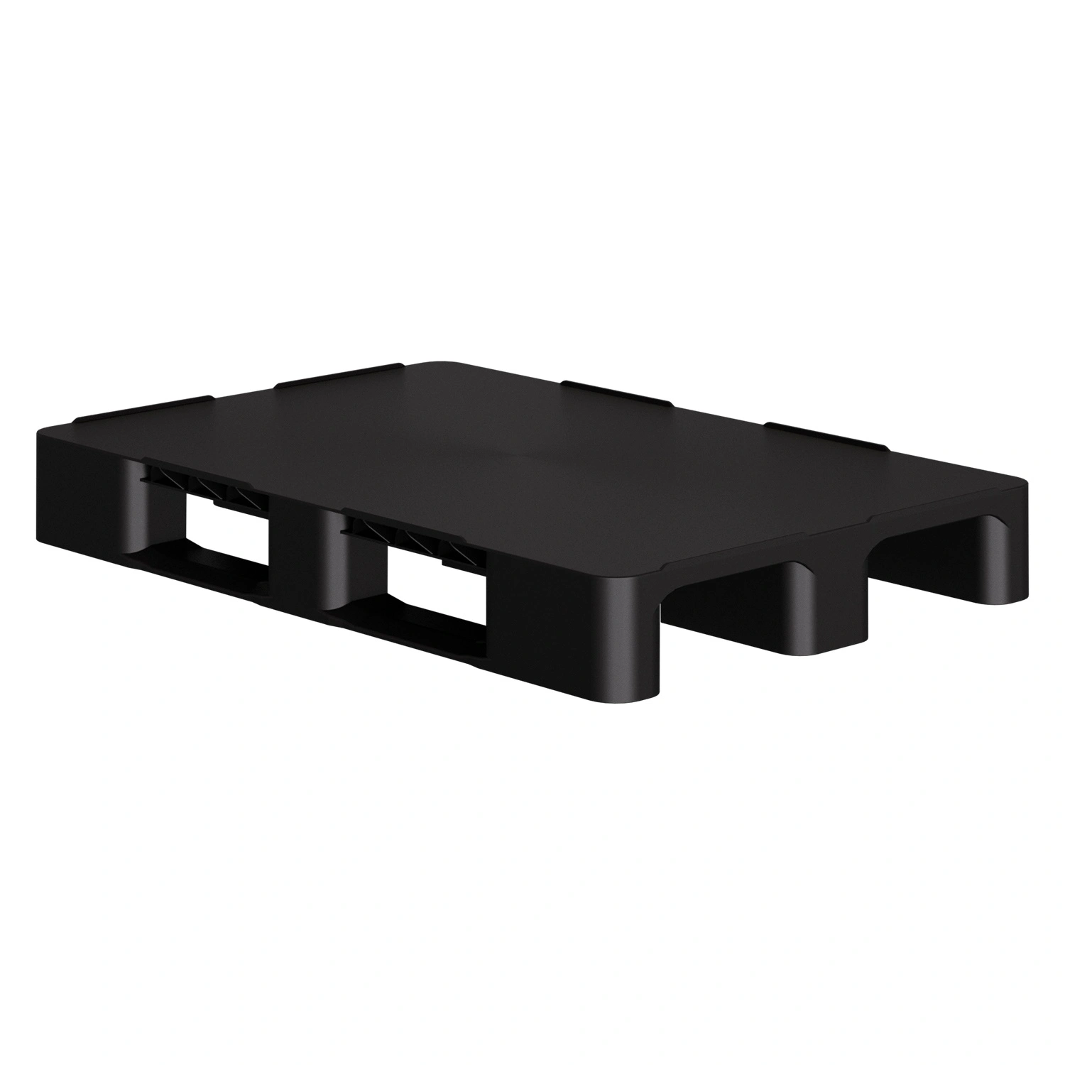 Пластиковый паллет 1200х800х150 мм iPlast чёрный ЭКО сплошной на 2 полозьях с бортиком