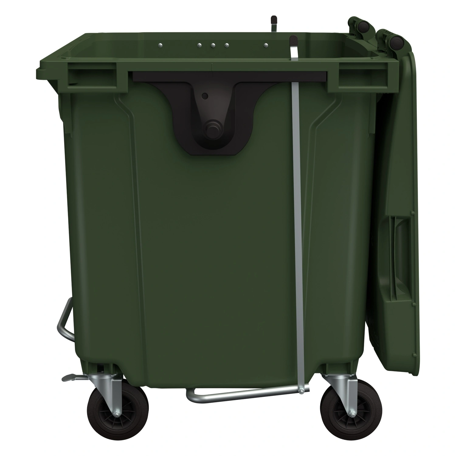 Мусорный контейнер 1100 л iPlast зелёный 4-колёсный с зелёной крышкой и педалью открывания Мусорный контейнер 1100 л iPlast зелёный 4-колёсный с зелёной крышкой и педалью открывания