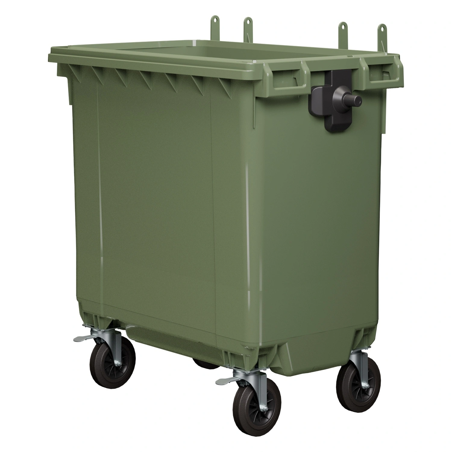 Мусорный бак (боди) мусорного контейнера 770 л iPlast зелёный 4-колёсный с цапфами и заглушкой
