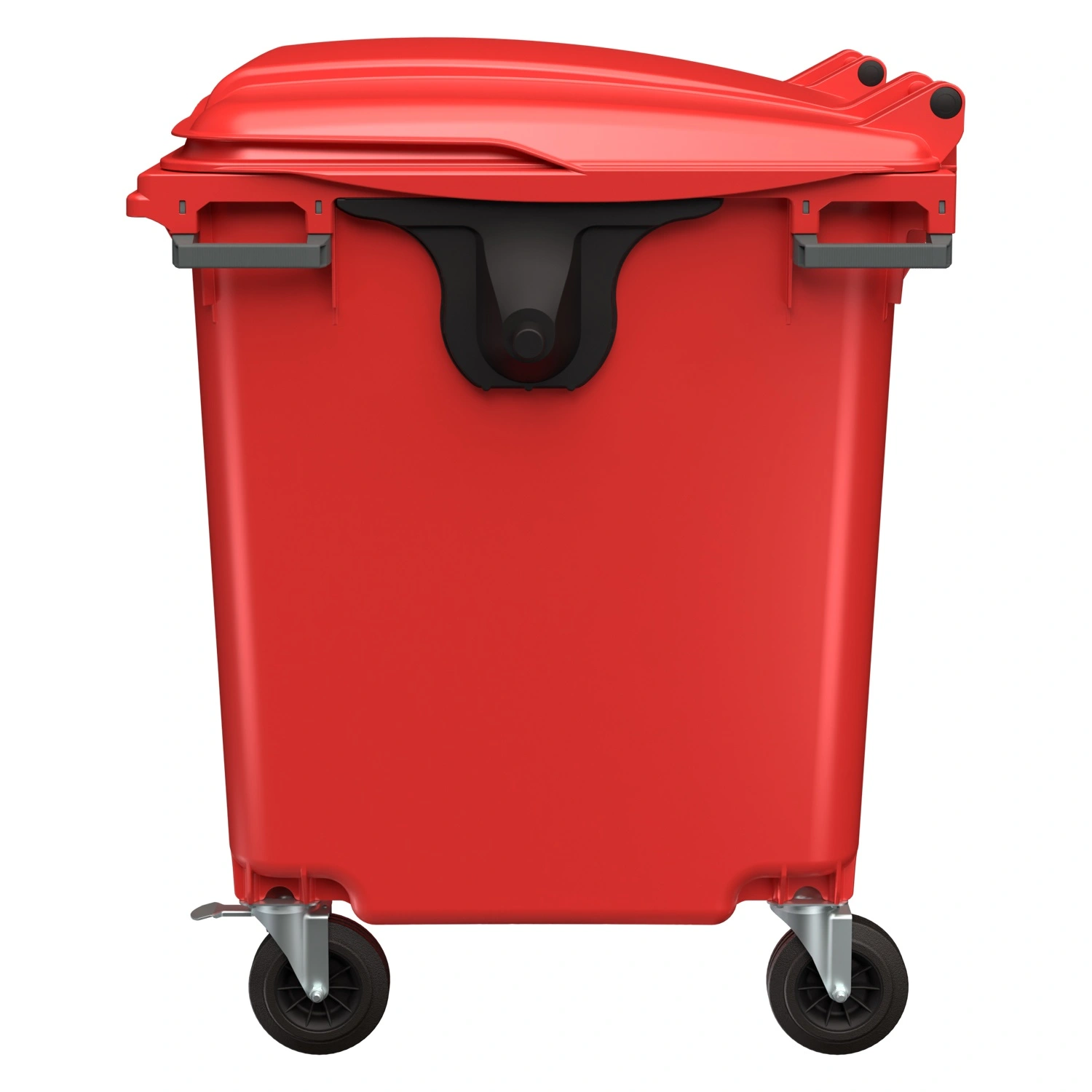 Мусорный контейнер 1100 л iPlast красный 4-колёсный с красной крышкой без педали