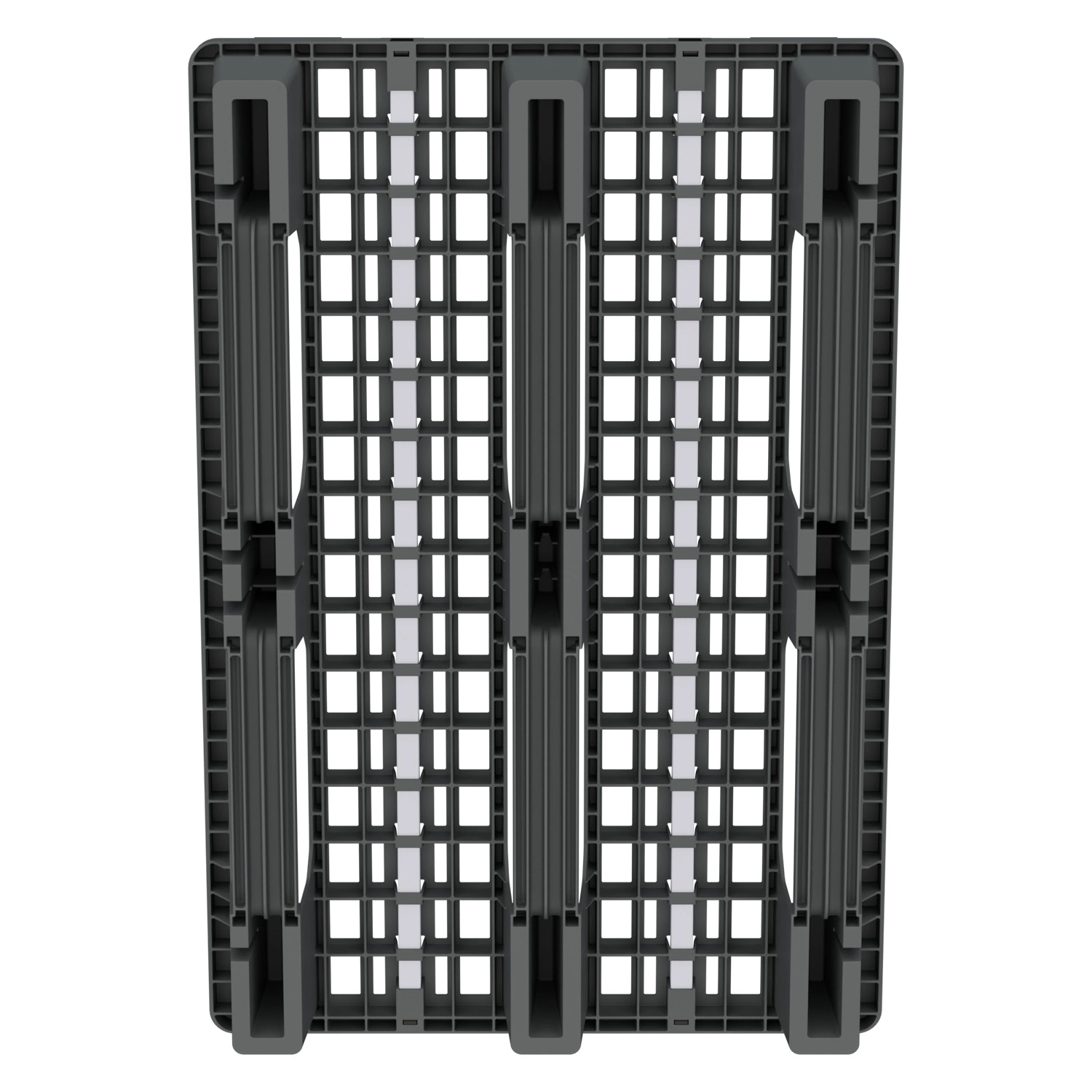 Пластиковый паллет 1200х800х153 мм iPlast серый ЭКО ПП перфорир. на 3 полозьях с бортиком и 2 трубами усиления