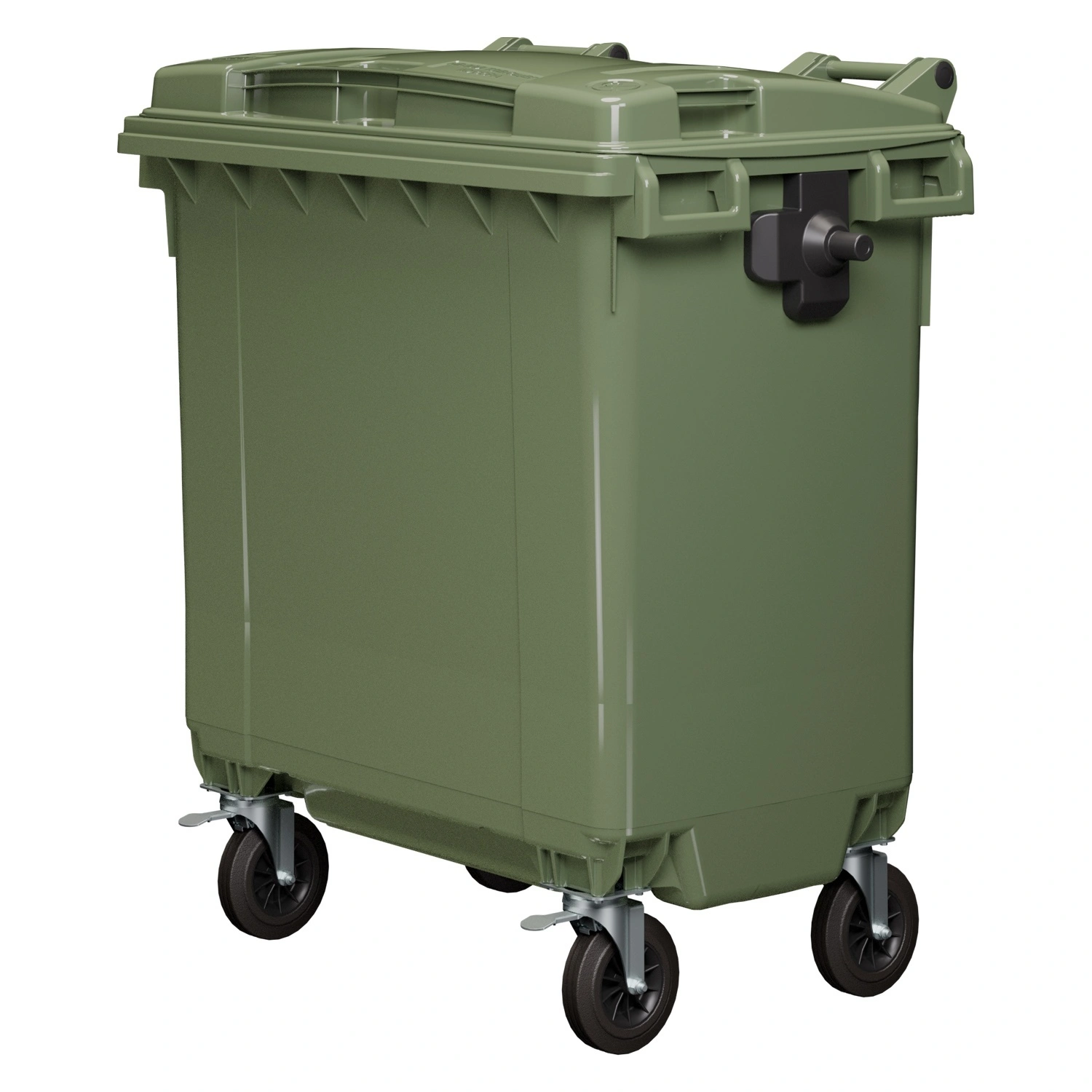 Мусорный контейнер 770 л iPlast зелёный 4-х колёсный с зелёной крышкой