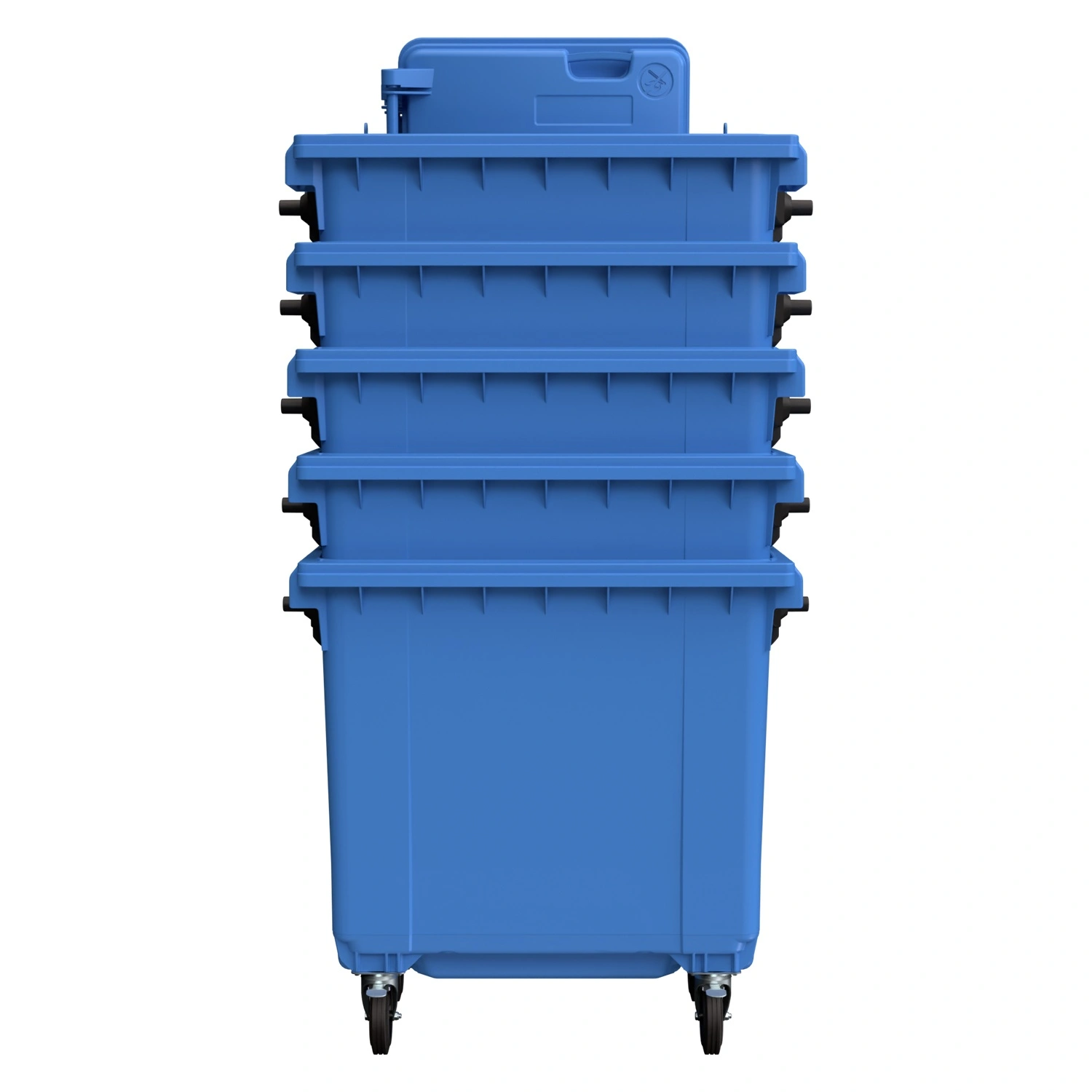 Мусорный контейнер 770 л iPlast тёмно-голубой 4-колёсный с тёмно-голубой крышкой