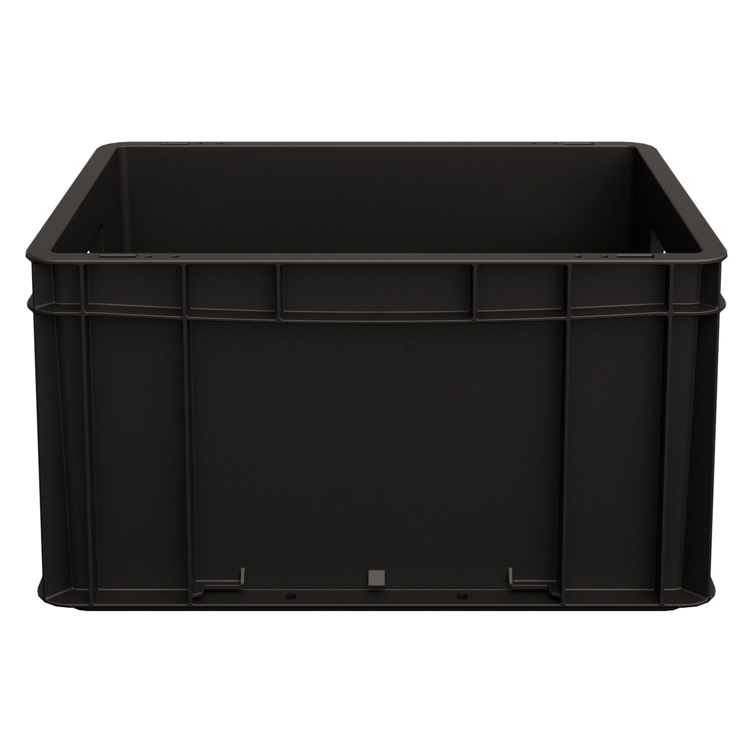 Евроконтейнер ЕС-4322.1 400х300х220 мм iPlast чёрный ЭКО со сплошным дном, открытыми ручками