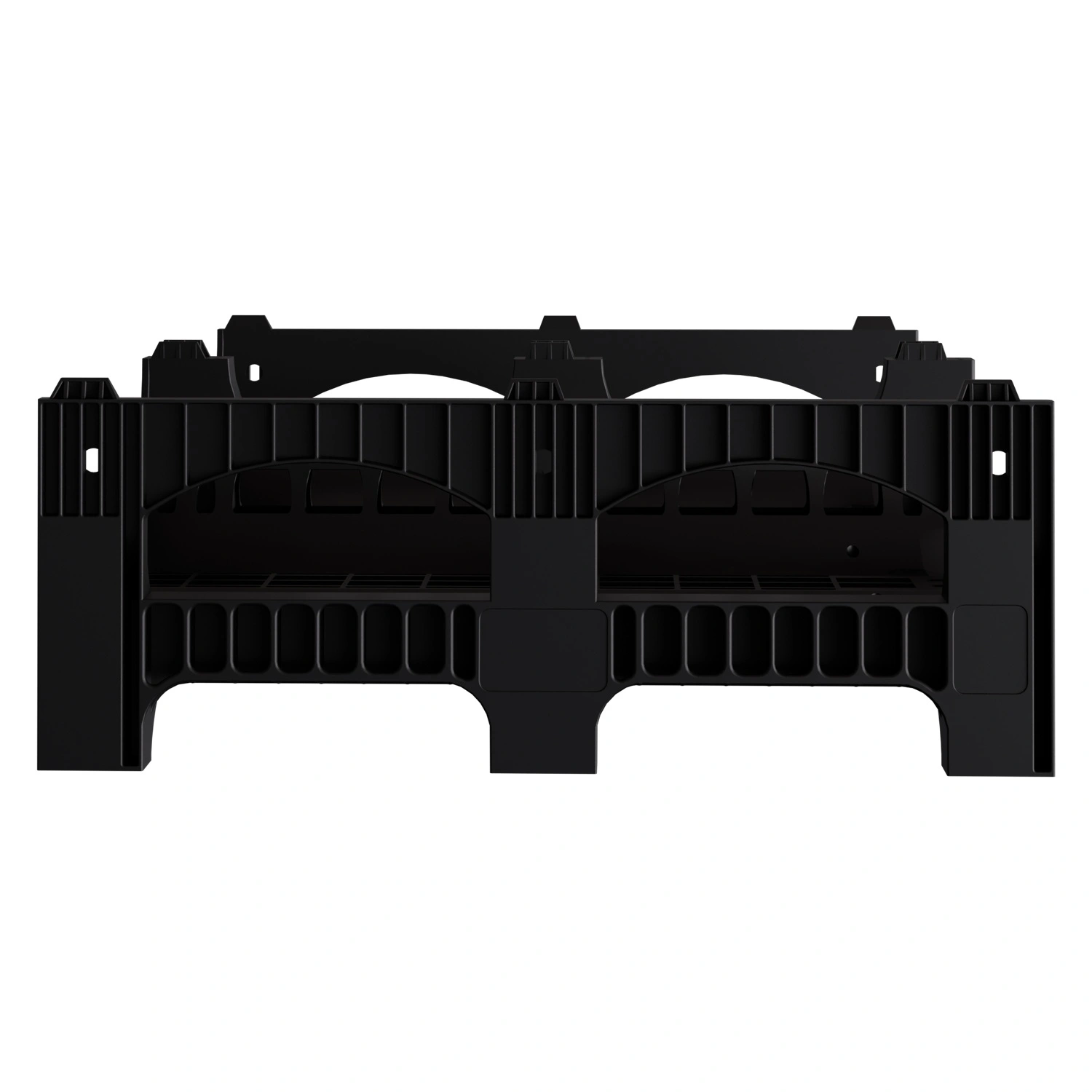 Пластиковый паллет BottleRack 1200х1000х380 мм iPlast чёрный ЭКО перфорированный на ножках с бортиком для бутылей