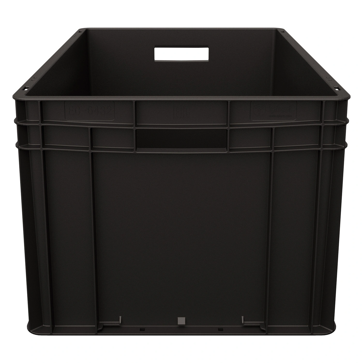 Евроконтейнер ЕС-6432.1 600х400х320 мм iPlast чёрный ЭКО со сплошным дном, открытыми ручками