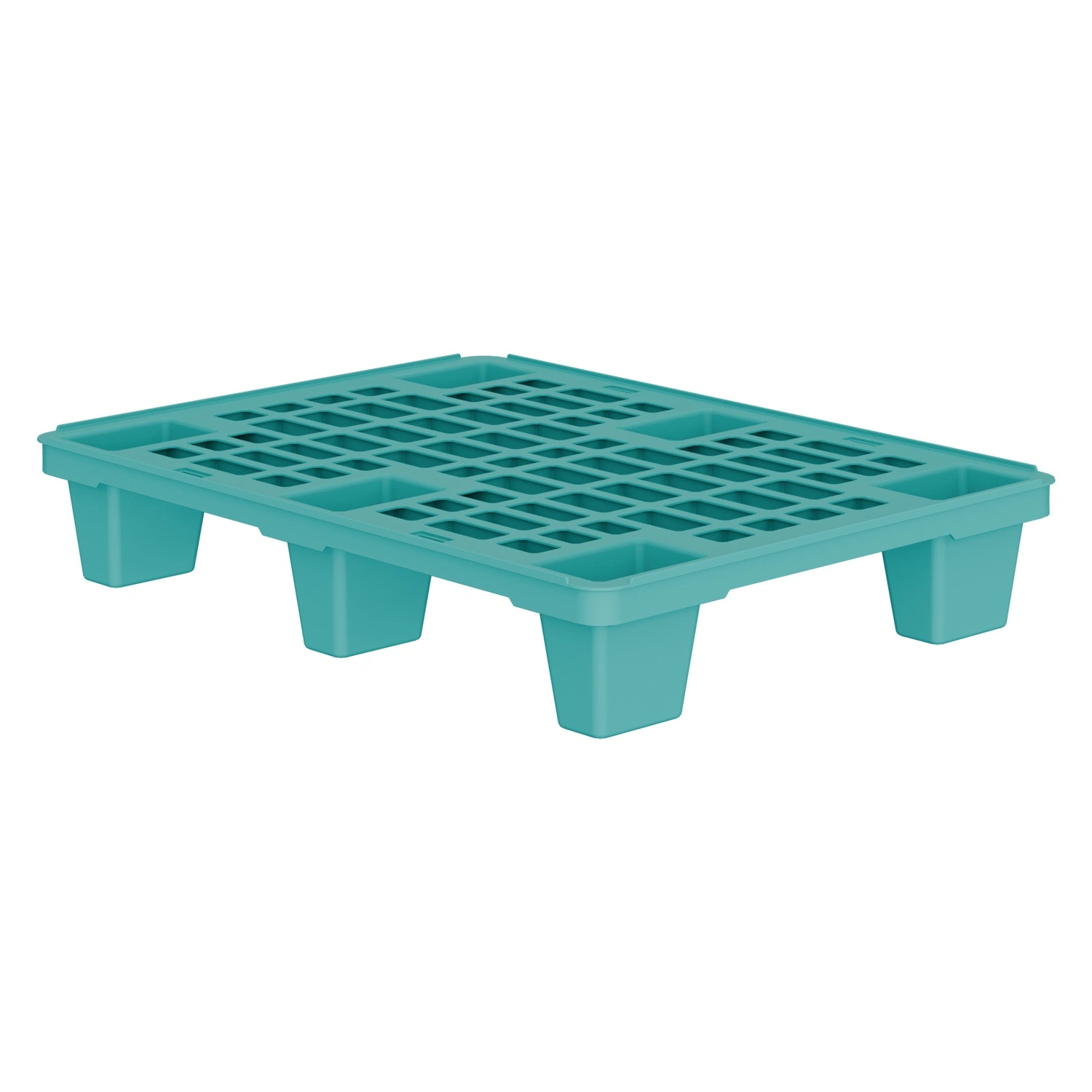 Пластиковый паллет 800x600x135 мм iPlast бирюзовый перфорированный на ножках с бортиком
