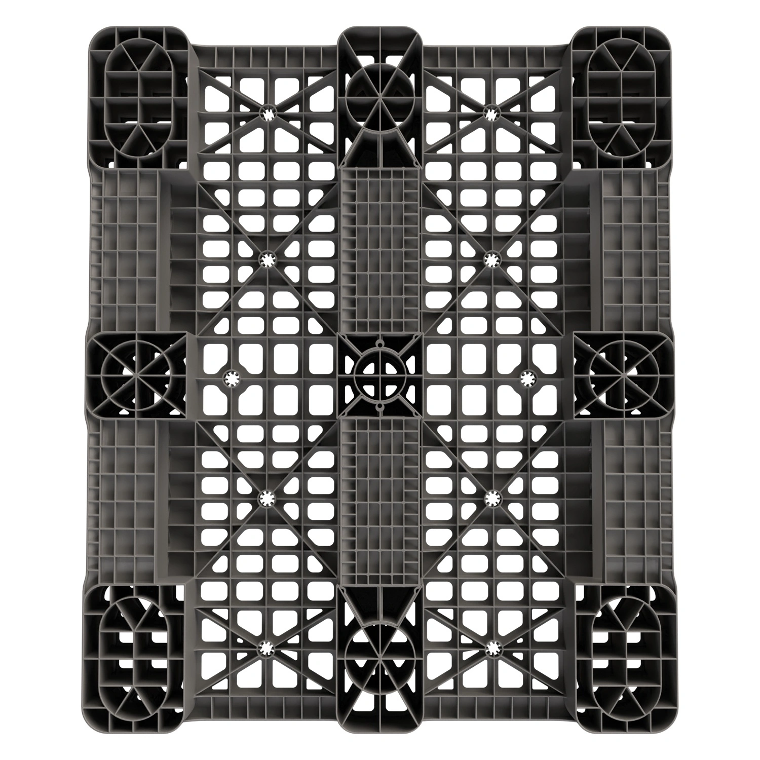 Пластиковый паллет 1200x1000x150 мм iPlast серый многооборотный перфорированный на 3 полозьях с бортиком