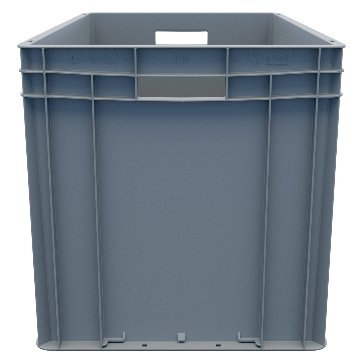 Евроконтейнер ЕС-6442.1 600х400х420 мм iPlast светло-серый со сплошным дном, открытыми ручками