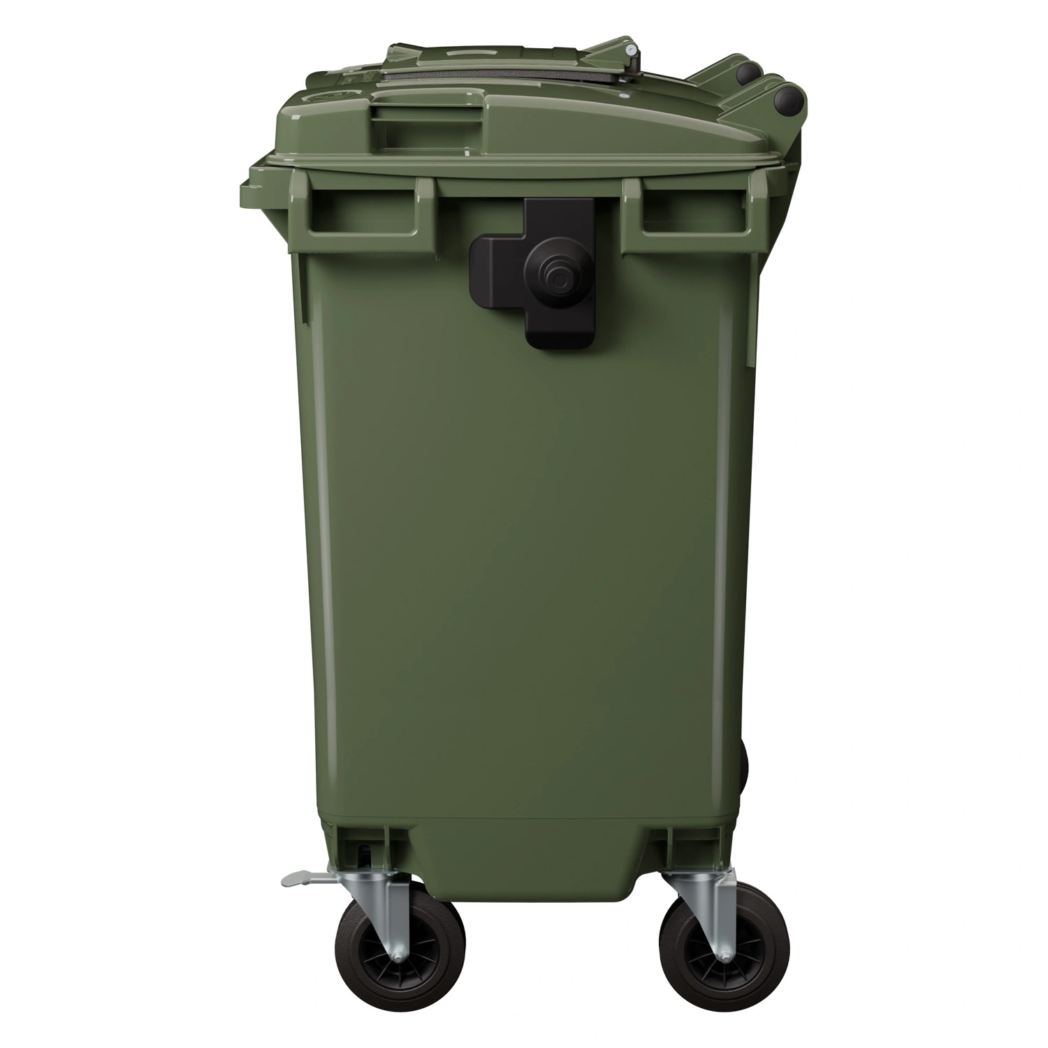 Мусорный контейнер 770 л iPlast зелёный 4-колёсный с зелёной крышкой и мини-крышкой