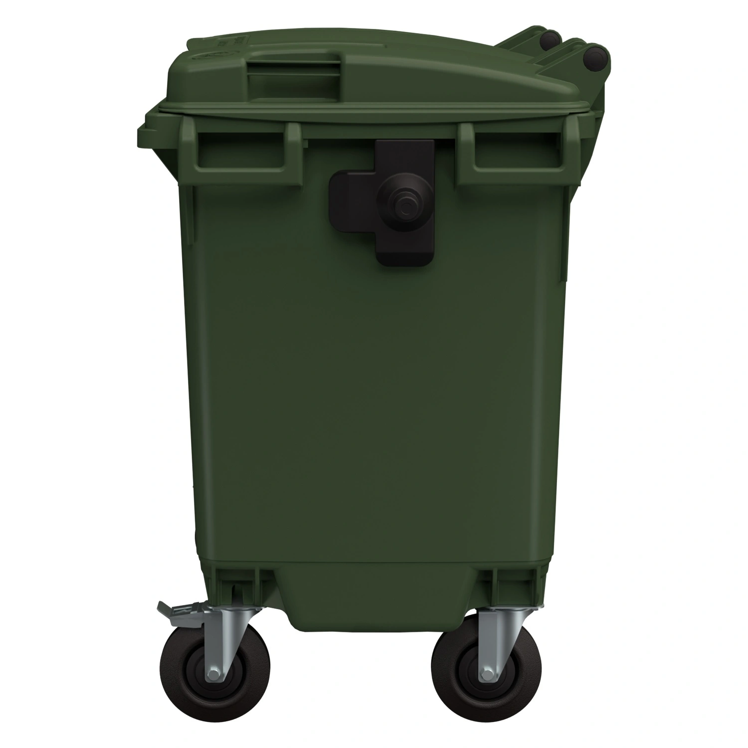 Мусорный контейнер 660 л iPlast зелёный 4-колёсный с зелёной крышкой