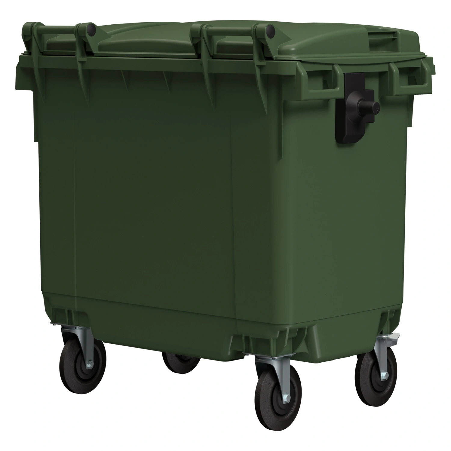 Мусорный контейнер 660 л iPlast зелёный 4-колёсный с зелёной крышкой