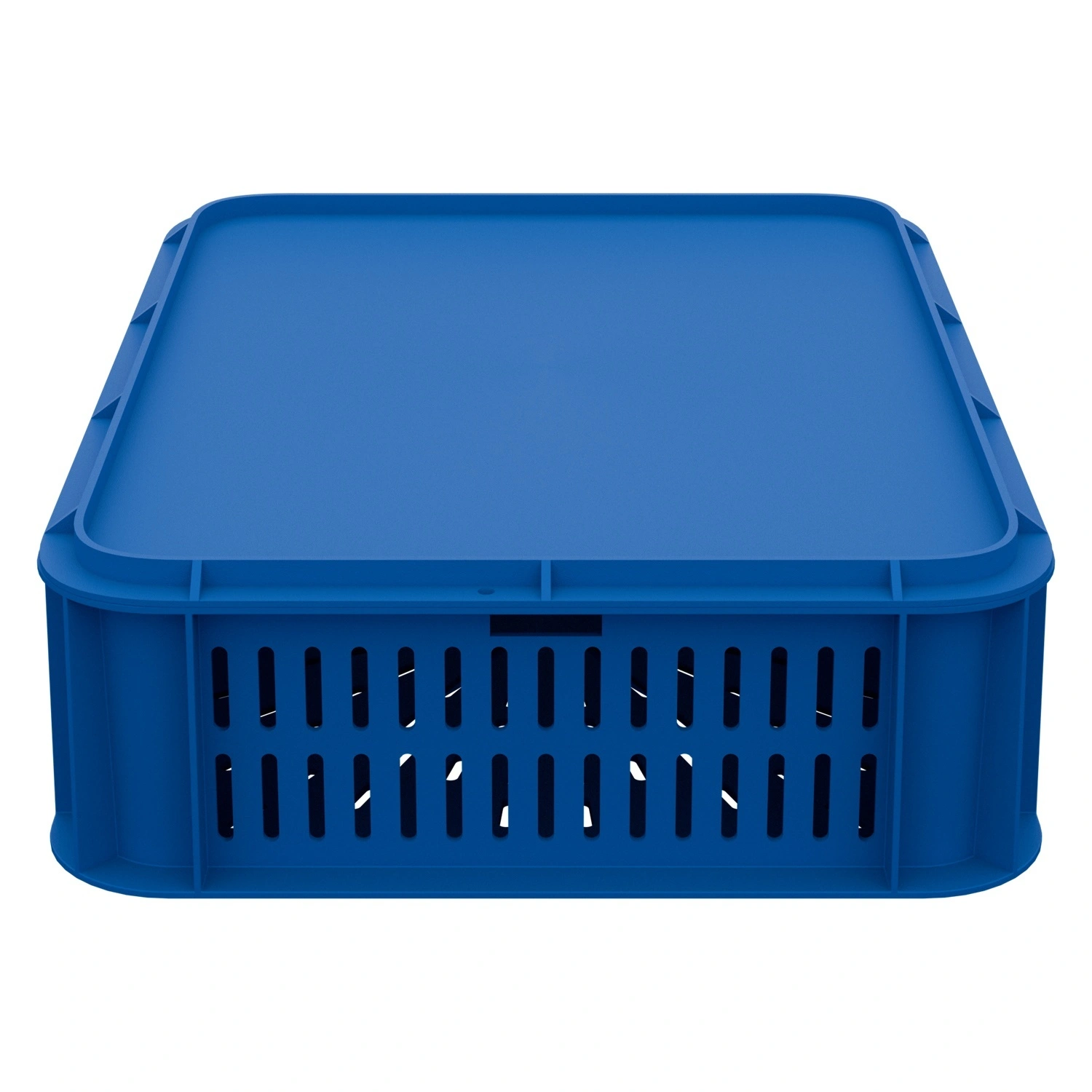 Пищевой ящик универсальный 435х335х110 мм iPlast синий ЭКО с перфорированными стенками и дном с крышкой