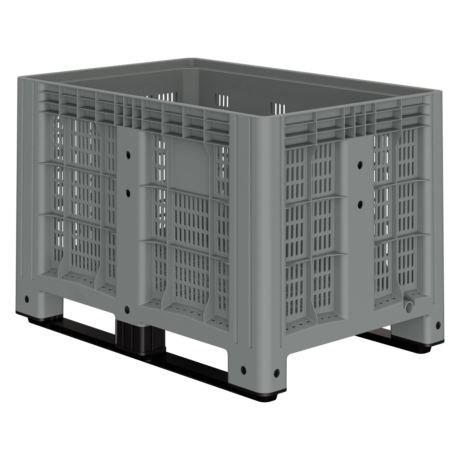 Большой контейнер 1200x800x800 мм iPlast iBOX светло-серый c перфорированными стенками и дном, на полозьях