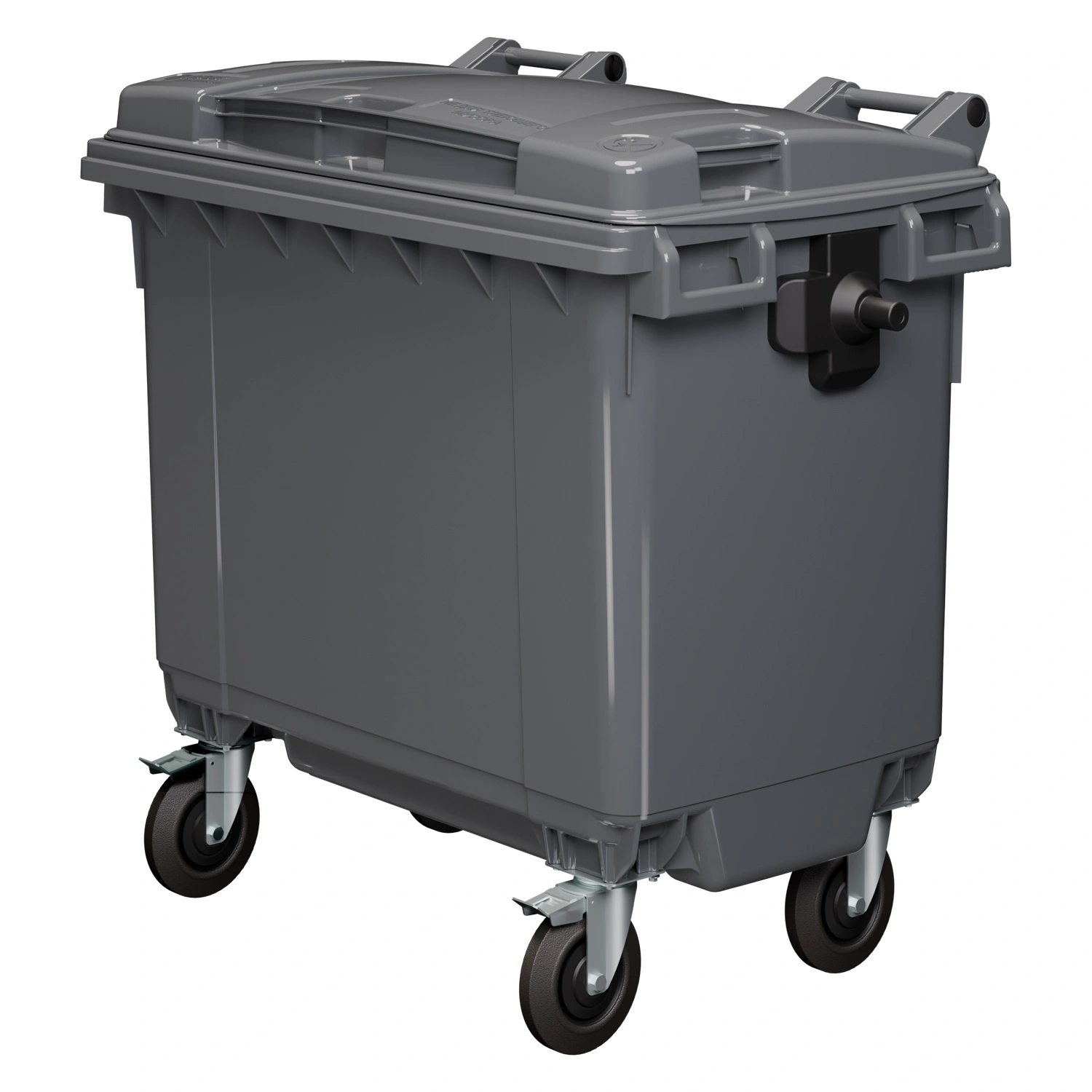 Мусорный контейнер 660 л iPlast тёмно-серый 4-колёсный с тёмно-серой крышкой