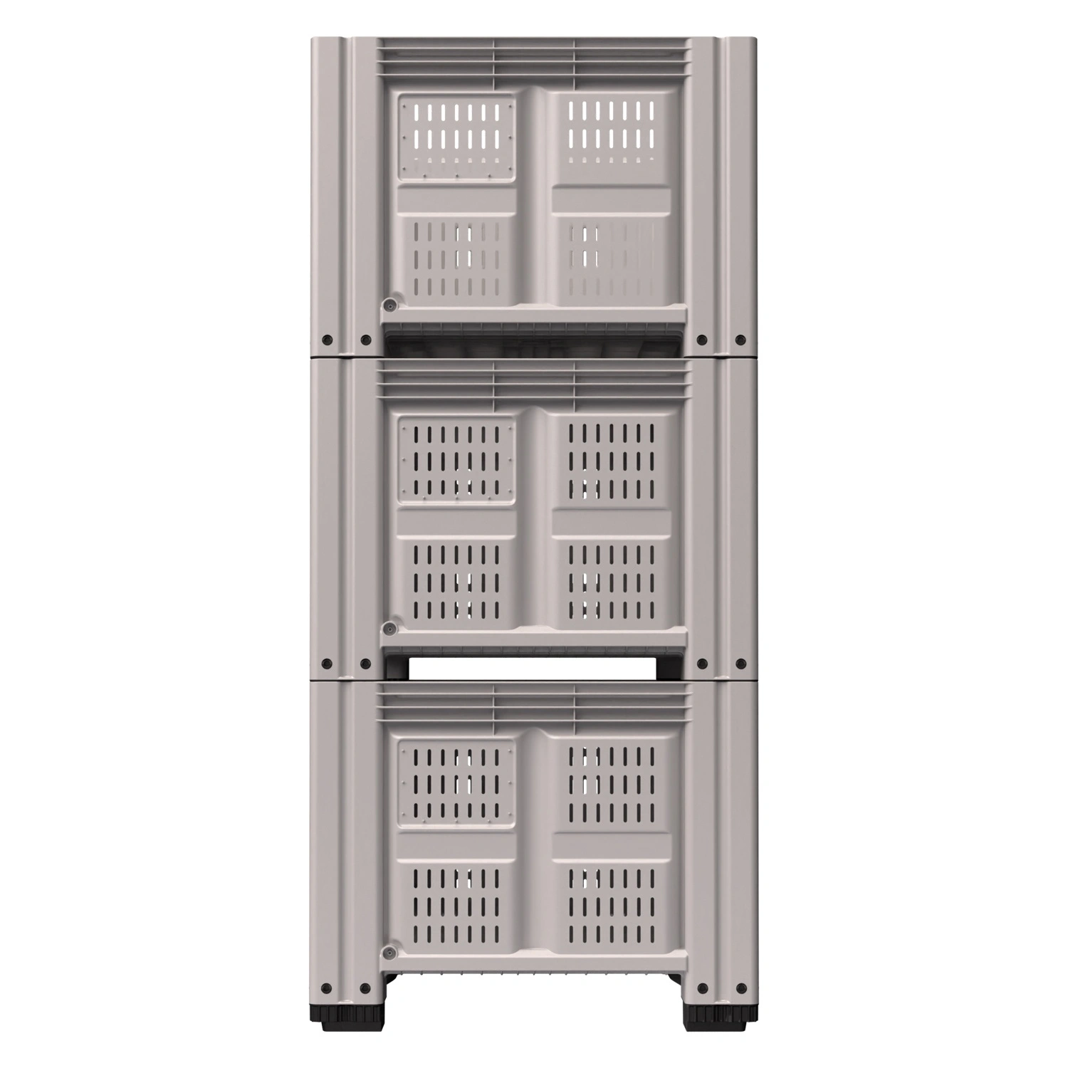 Большой контейнер 1200x1000x780 мм iPlast iBOX светло-серый c перфорированными стенками и дном, на полозьях