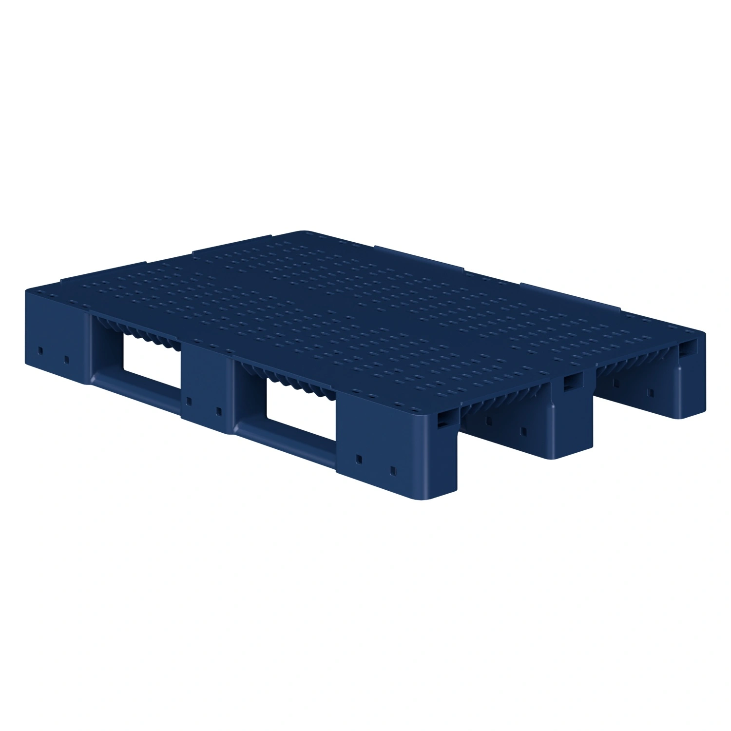 Пластиковый паллет 1200x800x150 мм iPlast синий индиго перфорированный на 3 полозьях с бортиком