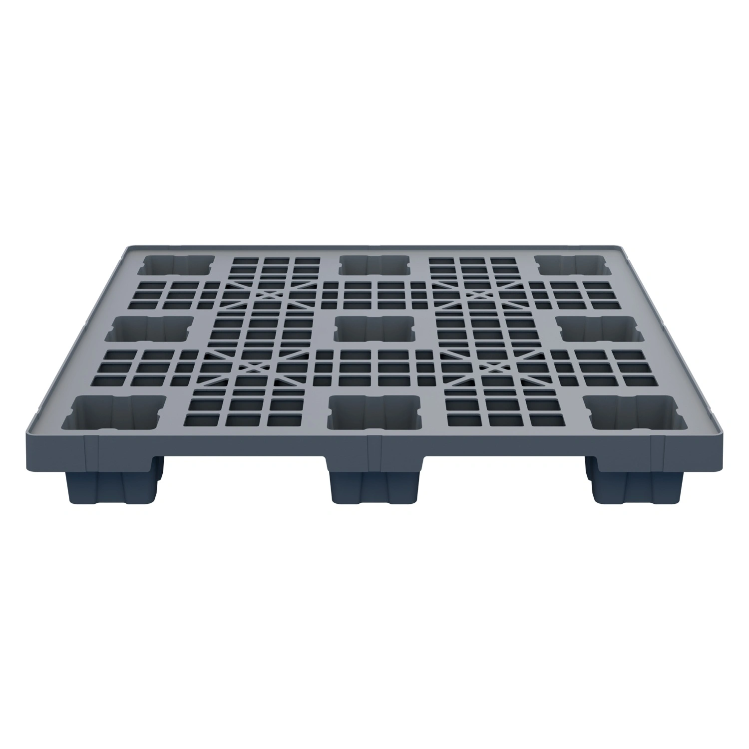 Пластиковый паллет 1100x1100x140 мм iPlast серый перфорированный на ножках с бортиком