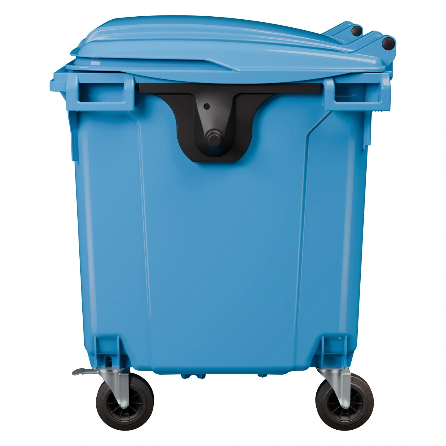 Мусорный контейнер 1100 л iPlast тёмно-голубой 4-колёсный с тёмно-голубой крышкой