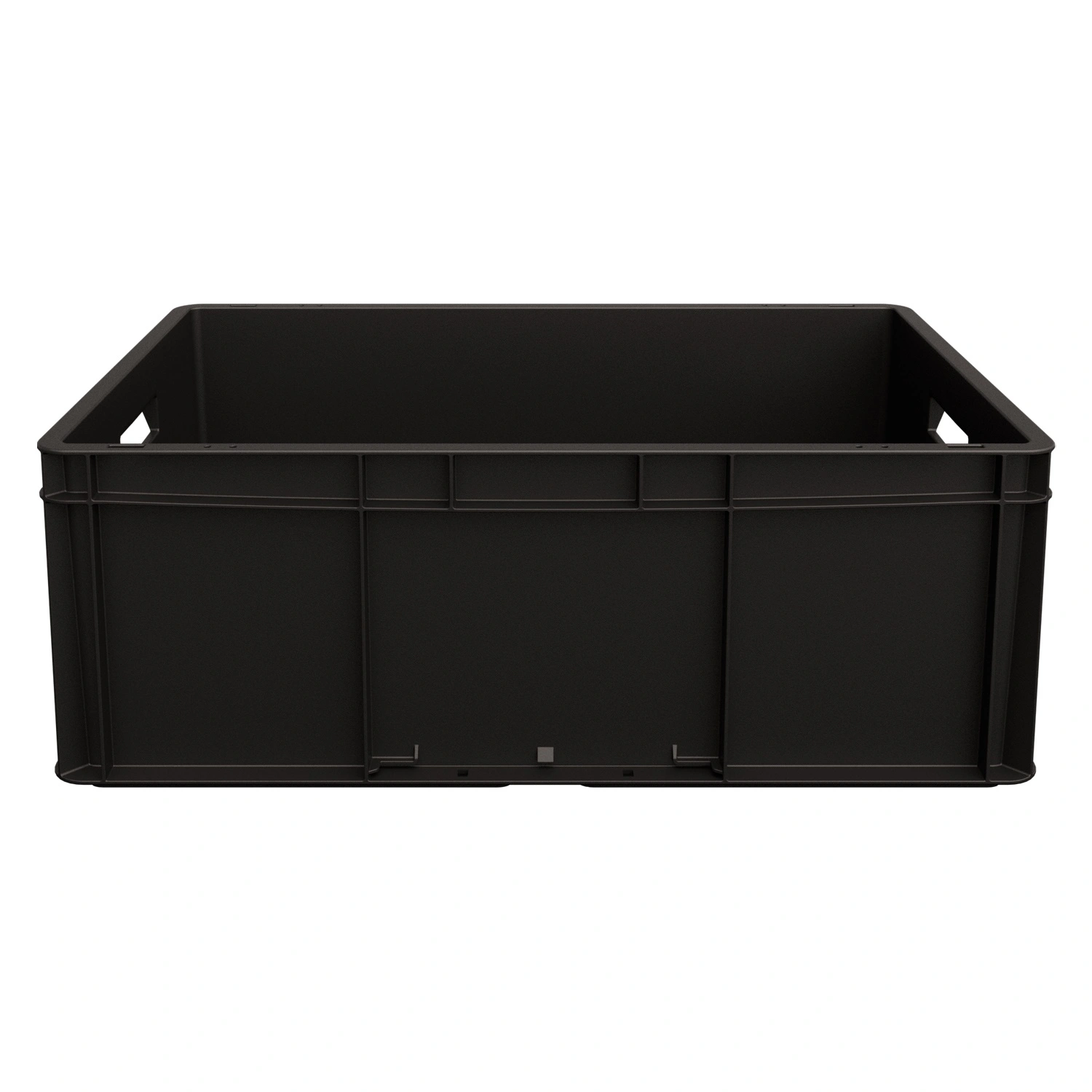 Евроконтейнер ЕС-6422.3 600х400х220 мм iPlast чёрный ЭКО с усиленным дном, открытыми ручками