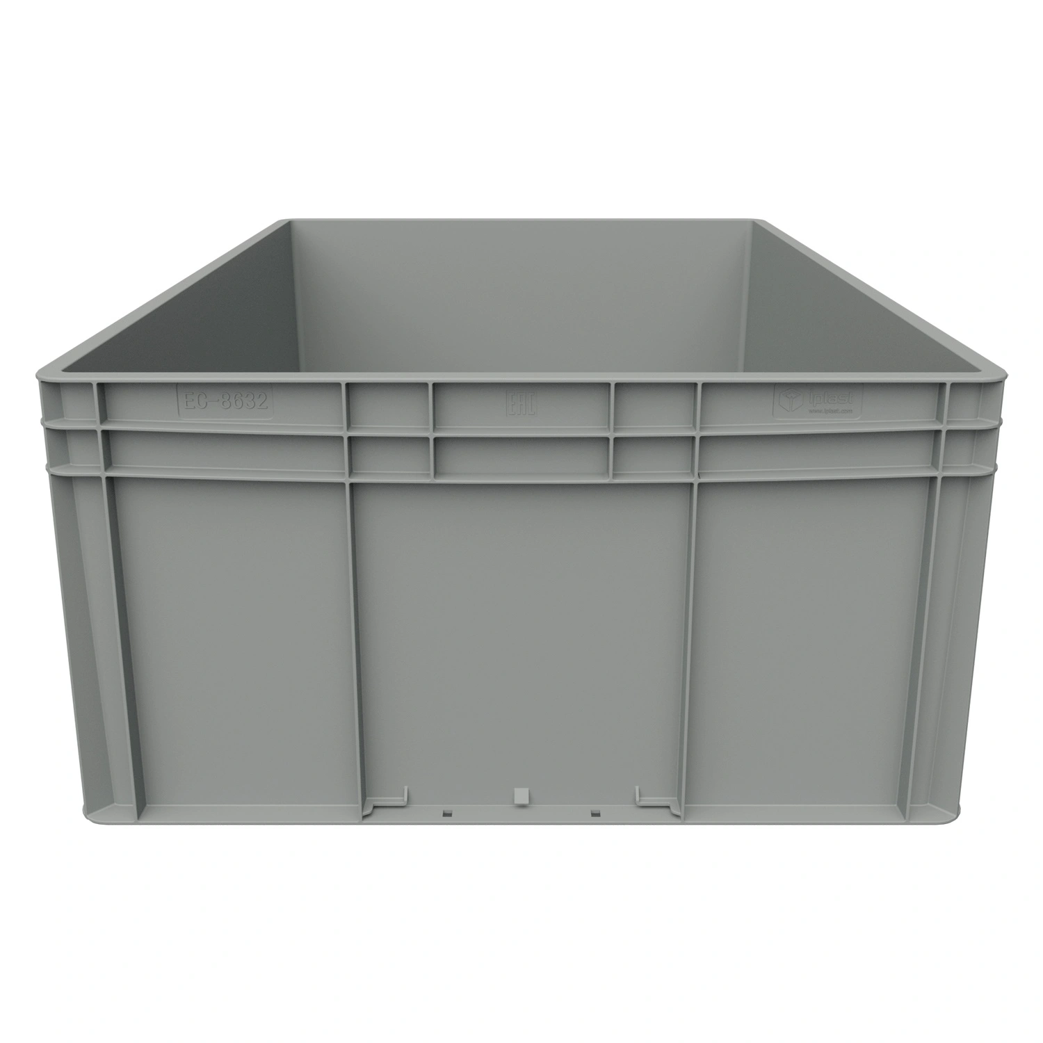 Евроконтейнер ЕС-8632.4 800х600х320 мм iPlast светло-серый с усиленным дном, закрытыми ручками
