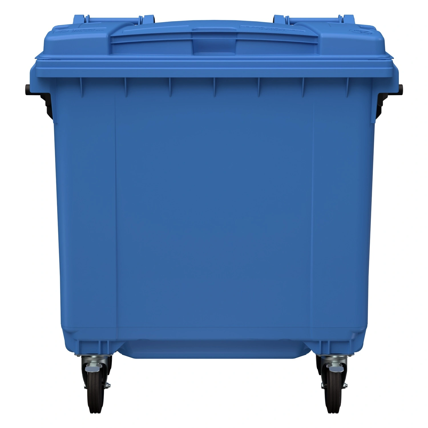 Мусорный контейнер 770 л iPlast тёмно-голубой 4-колёсный с тёмно-голубой крышкой