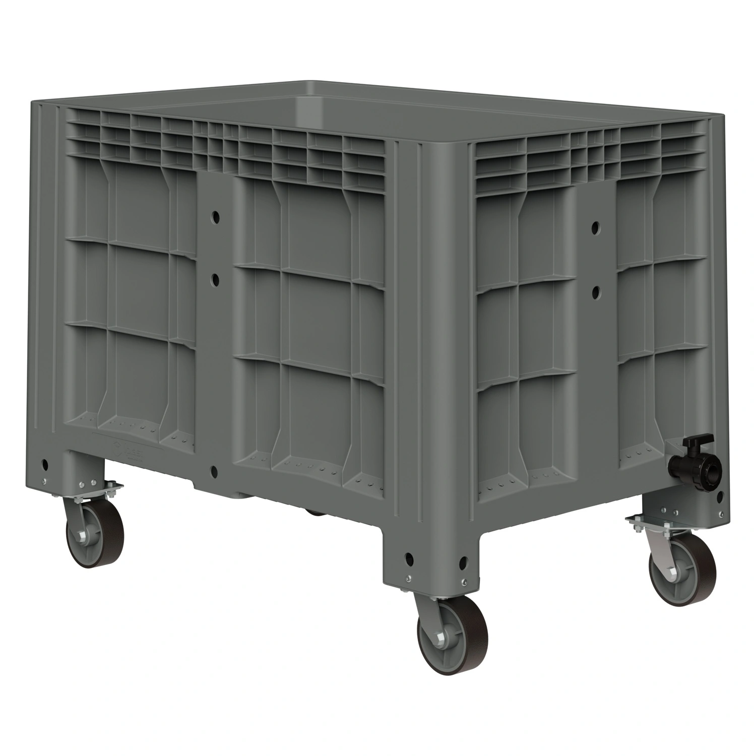 Большой контейнер 1200х800х920 мм iPlast iBOX светло-серый со сплош. стенками и дном, на колёсах с краном 1 дюйм