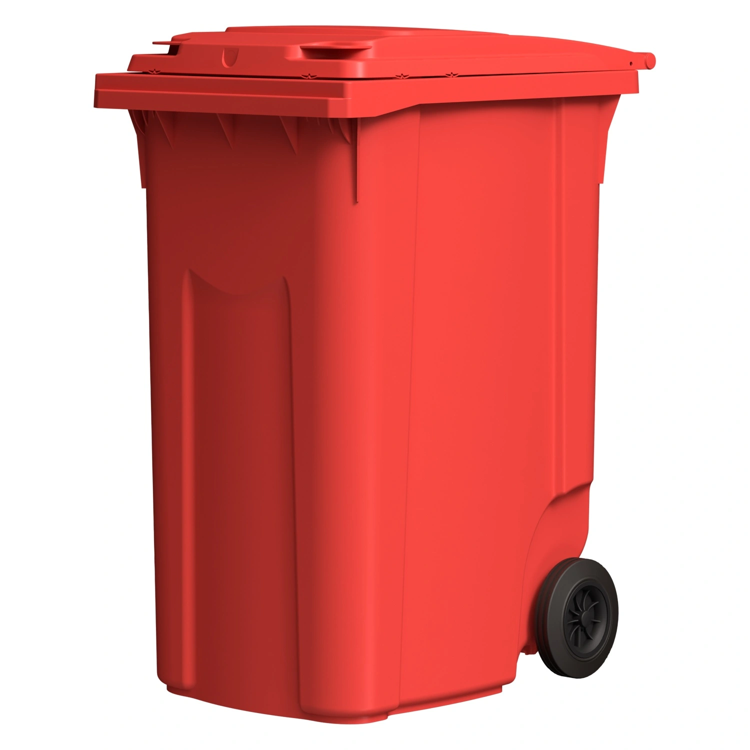 Мусорный контейнер 360 л iPlast красный 2-колёсный (д. 200 мм) с красной крышкой