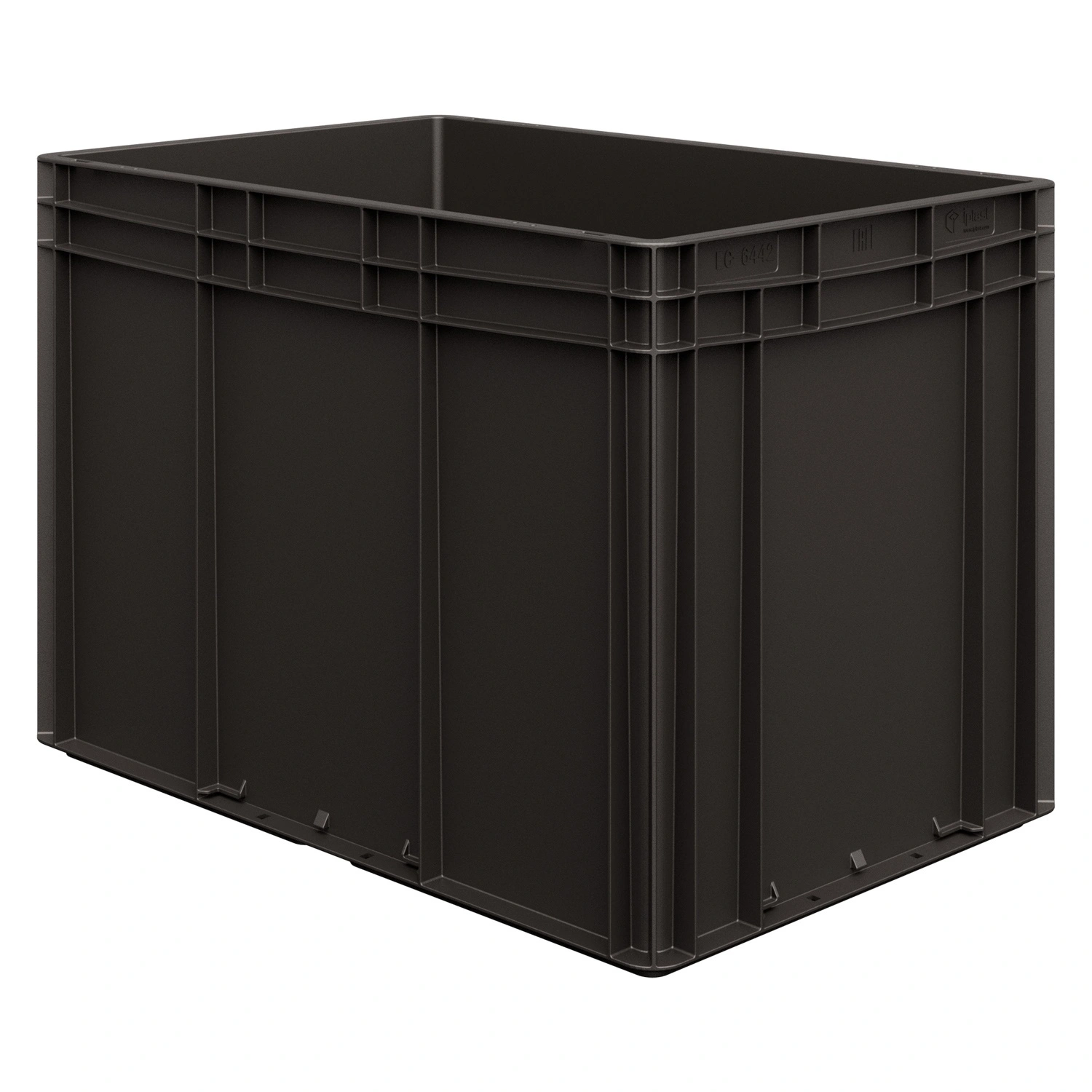 Евроконтейнер ЕС-6442.4 600х400х420 мм iPlast чёрный ЭКО с усиленным дном, закрытыми ручками